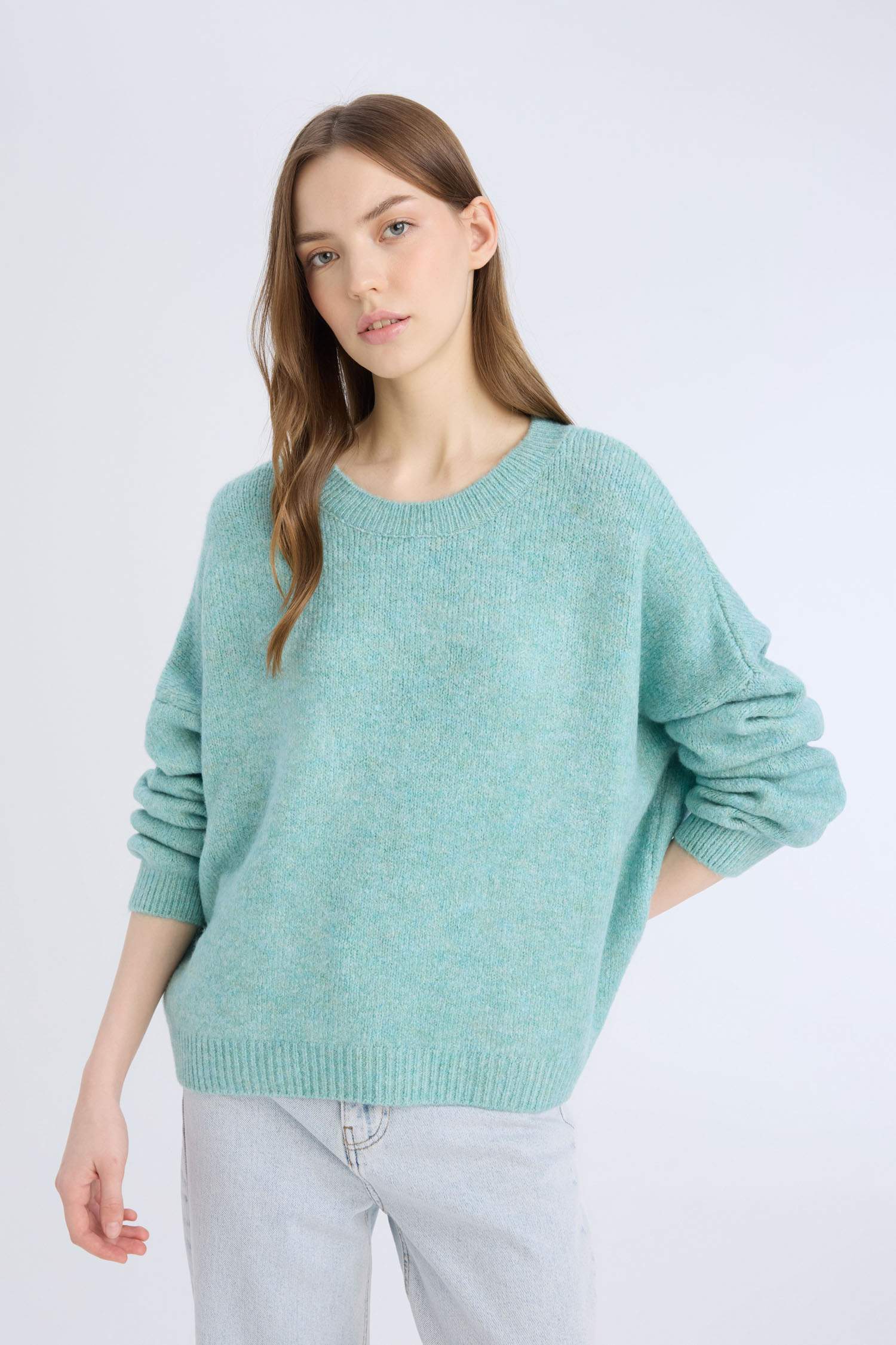 Oversize Geniş Kalıp Bisiklet Yaka Triko Kazak