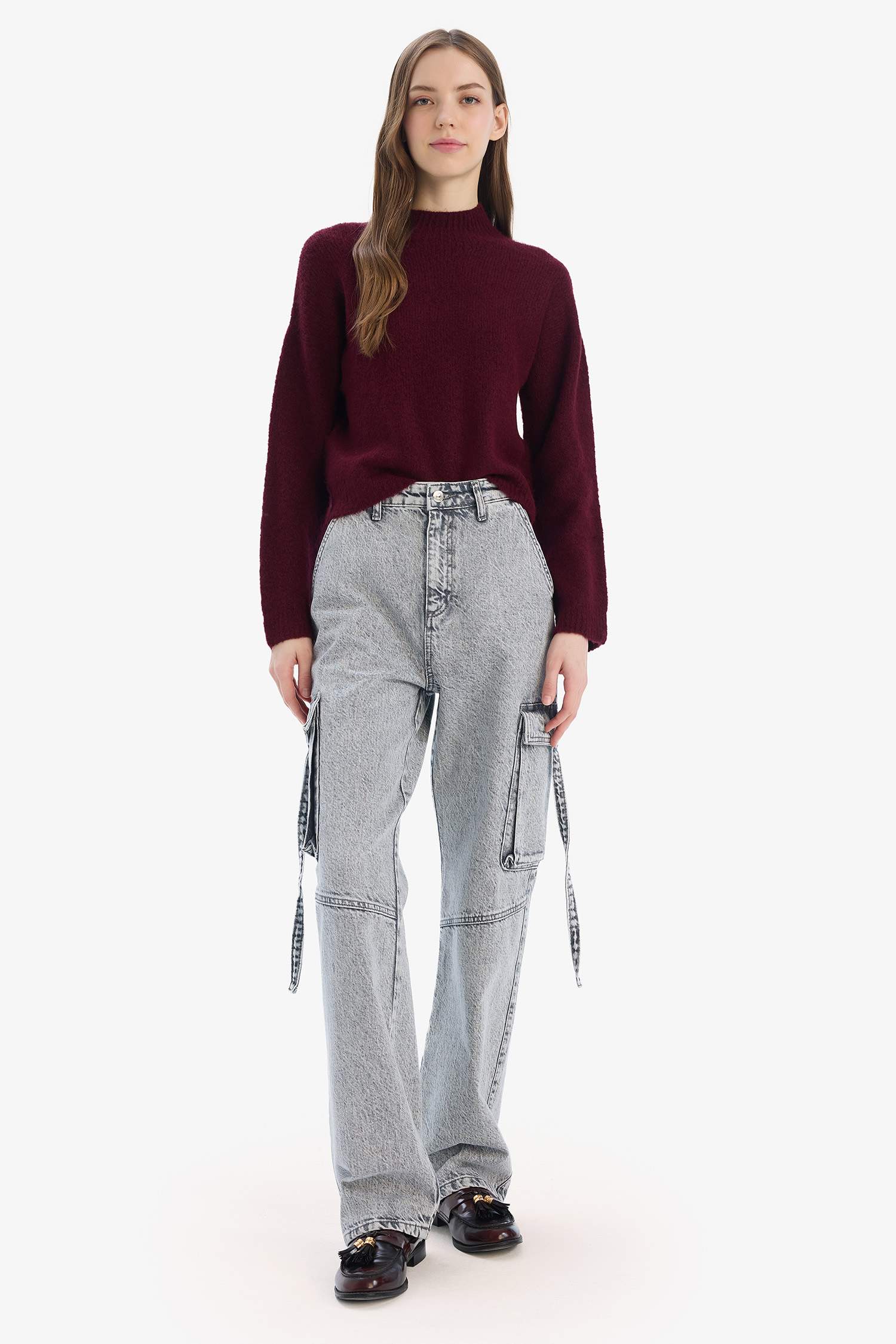 Regular Fit Bisiklet Yaka Dikişsiz Basic Düz Triko Kazak