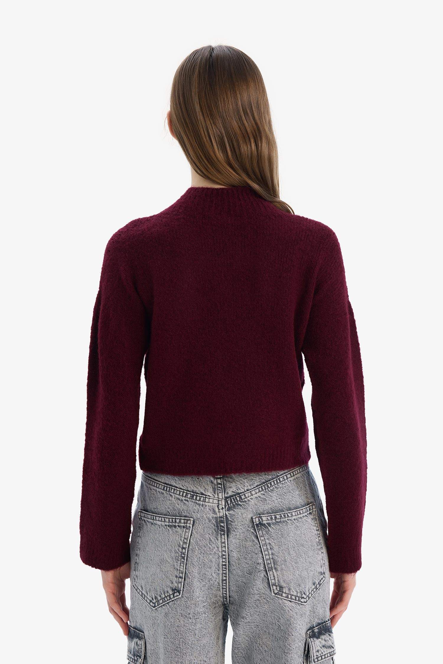 Regular Fit Bisiklet Yaka Dikişsiz Basic Düz Triko Kazak