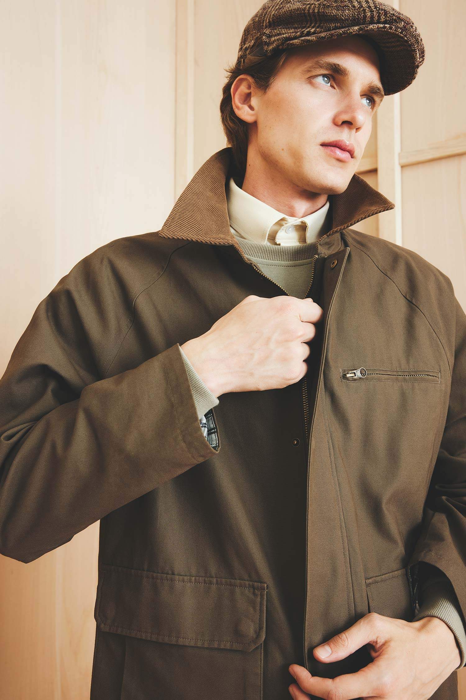 Regular Fit Shirt Collar Lined Cotton Zippered Jacket