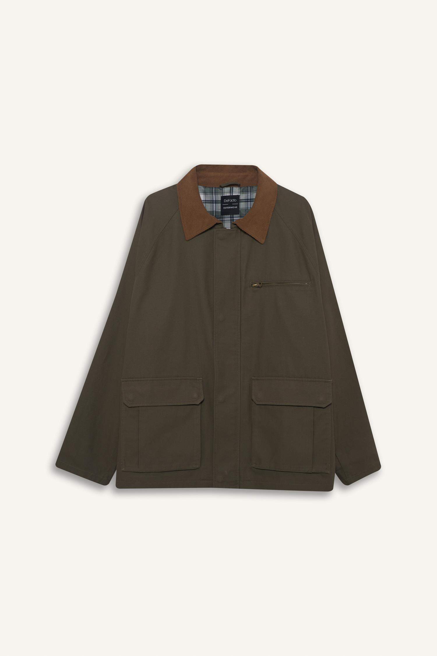 Regular Fit Shirt Collar Lined Cotton Zippered Jacket