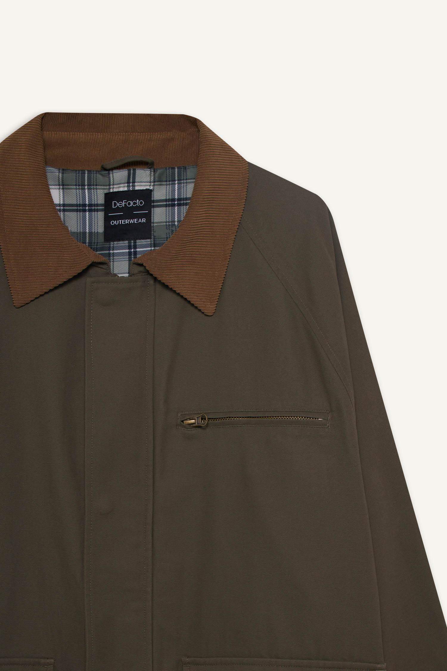 Regular Fit Shirt Collar Lined Cotton Zippered Jacket