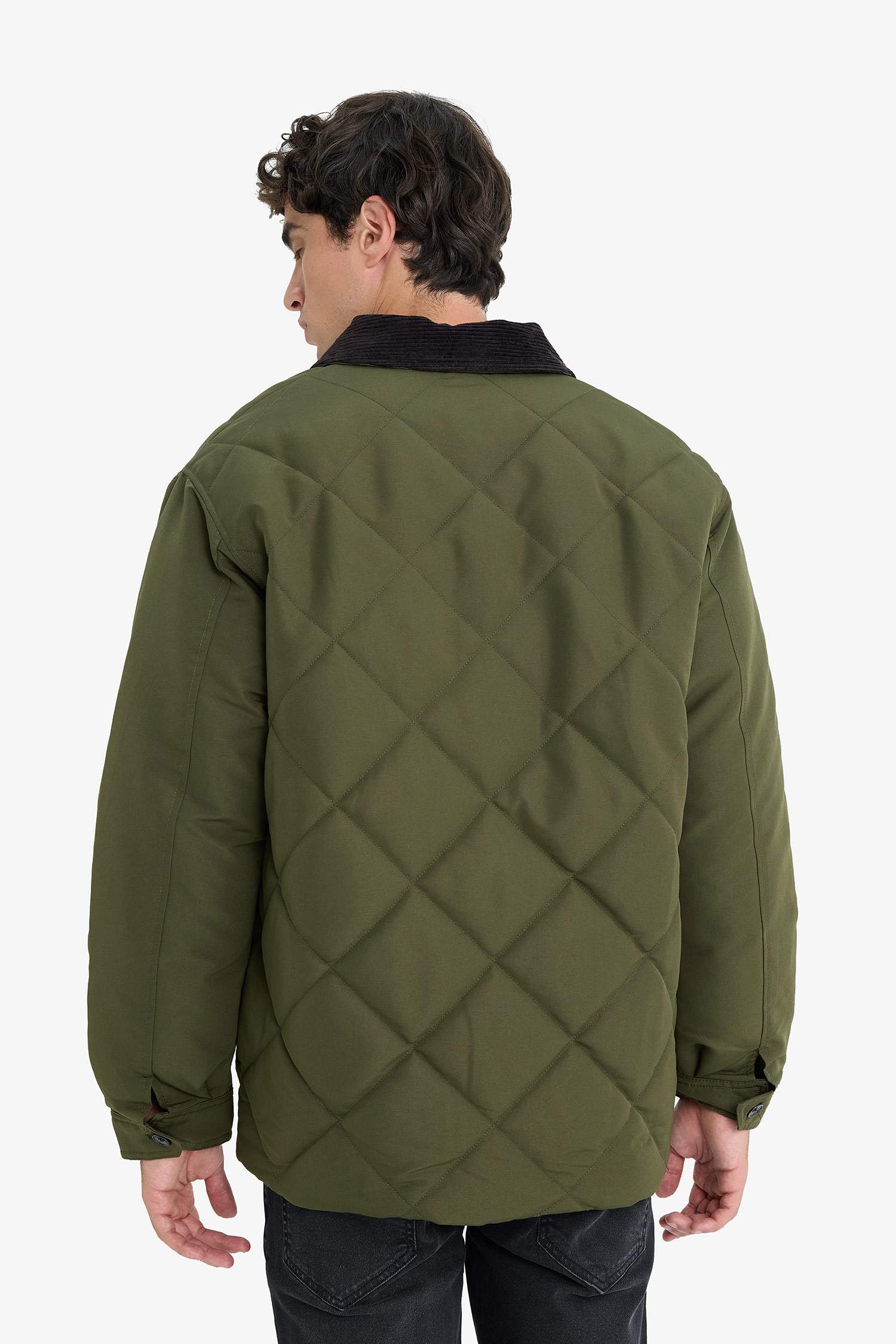 Relax Fit Gömlek Yaka Astarlı Kadife Yakalı Fermuarlı İç Cepli Mont