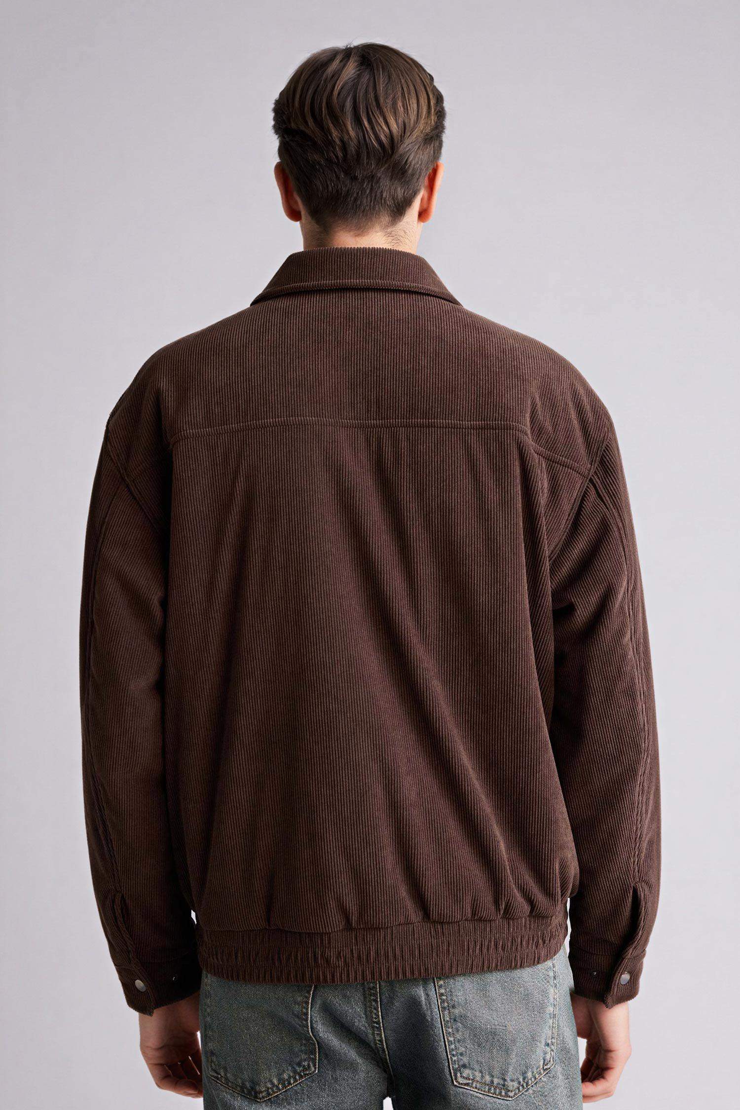 Oversıze Gömlek Yaka Fermuarlı Kadife Mont