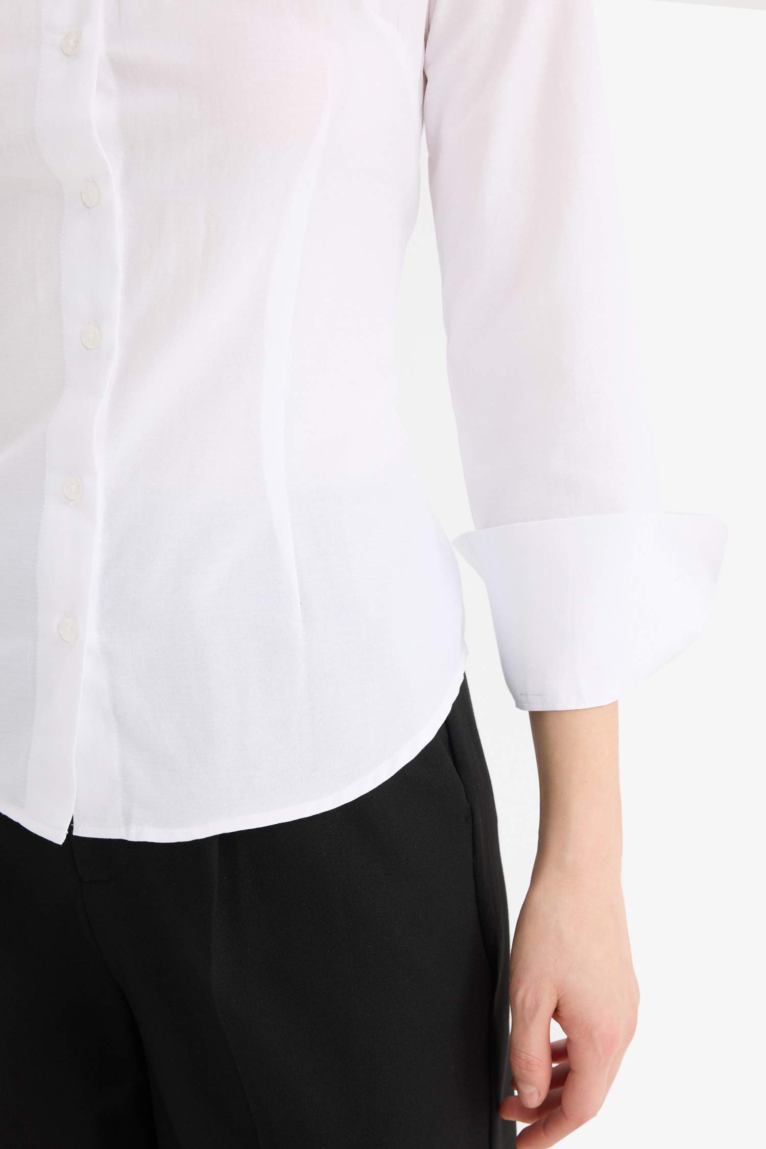 Fitted Basic Düz  Bengalin Uzun Kollu Gömlek