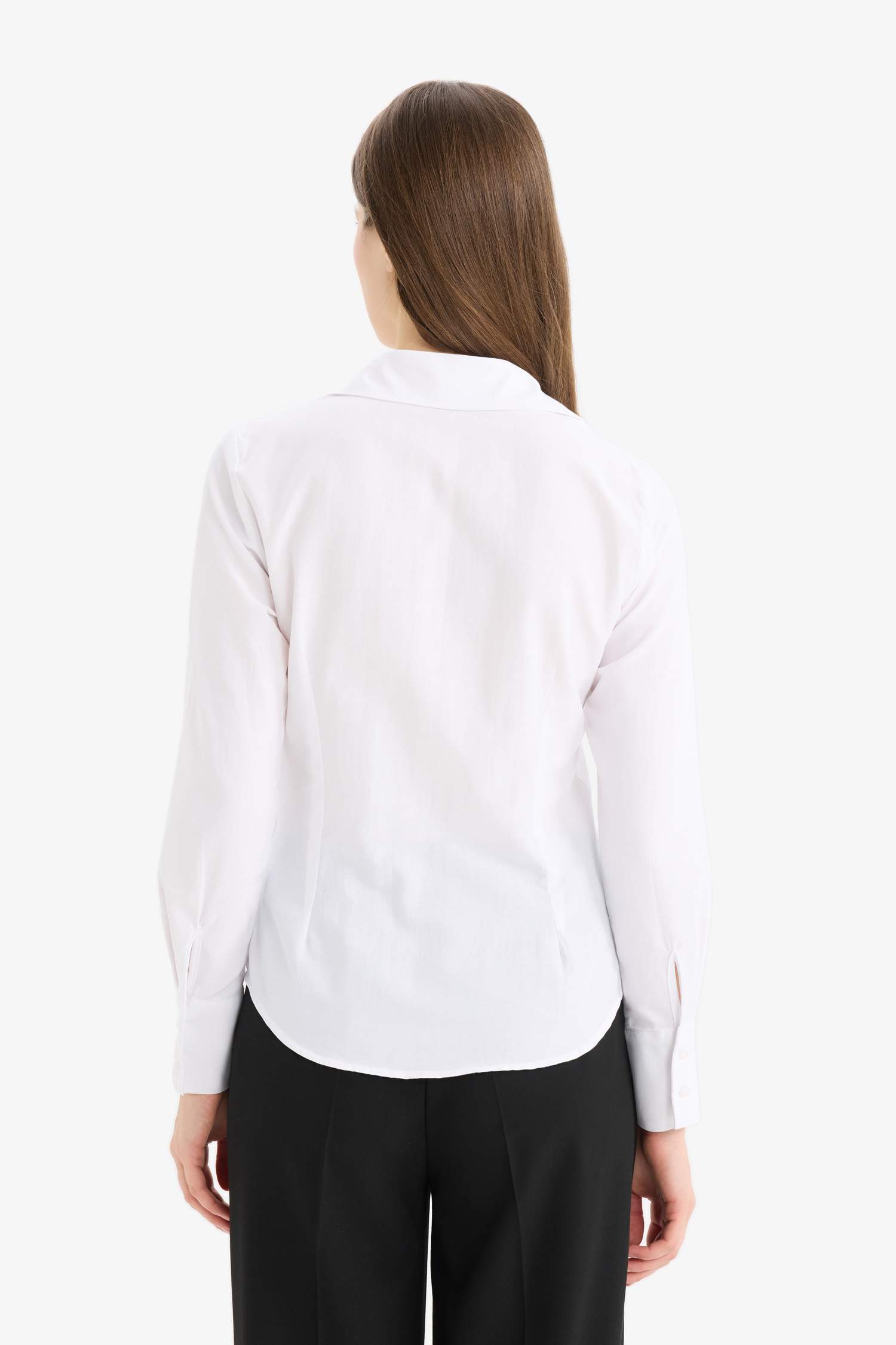 Fitted Basic Düz  Bengalin Uzun Kollu Gömlek