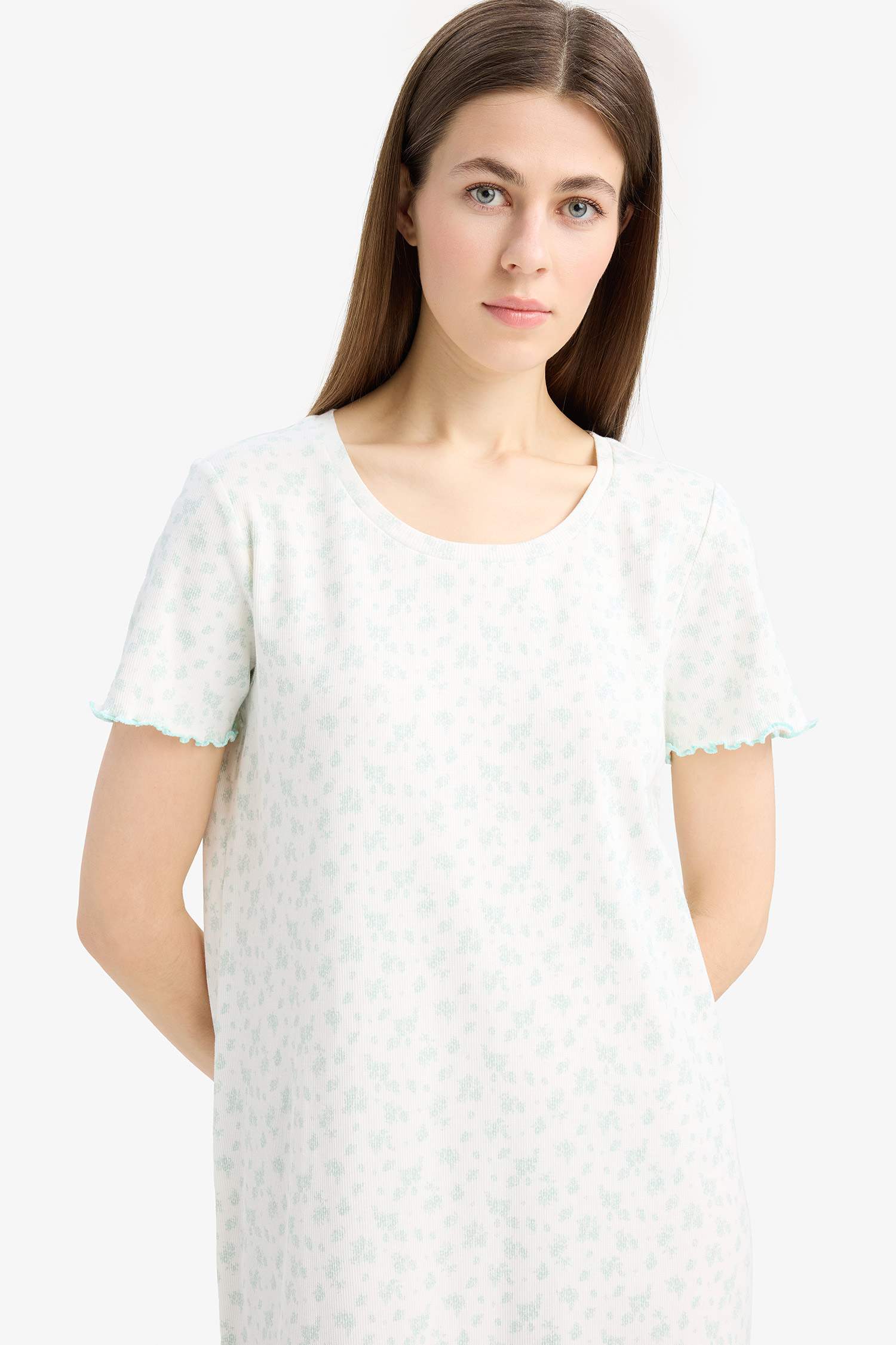 Bisiklet Yaka Fitilli Kaşkorse Kısa Kollu Gecelik-Fall in Love