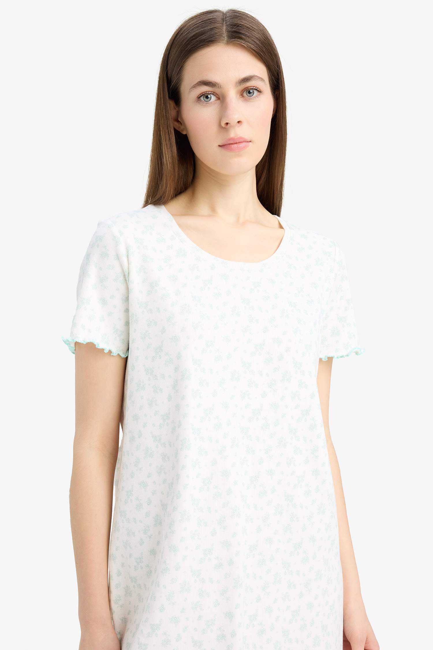 Bisiklet Yaka Fitilli Kaşkorse Kısa Kollu Gecelik-Fall in Love