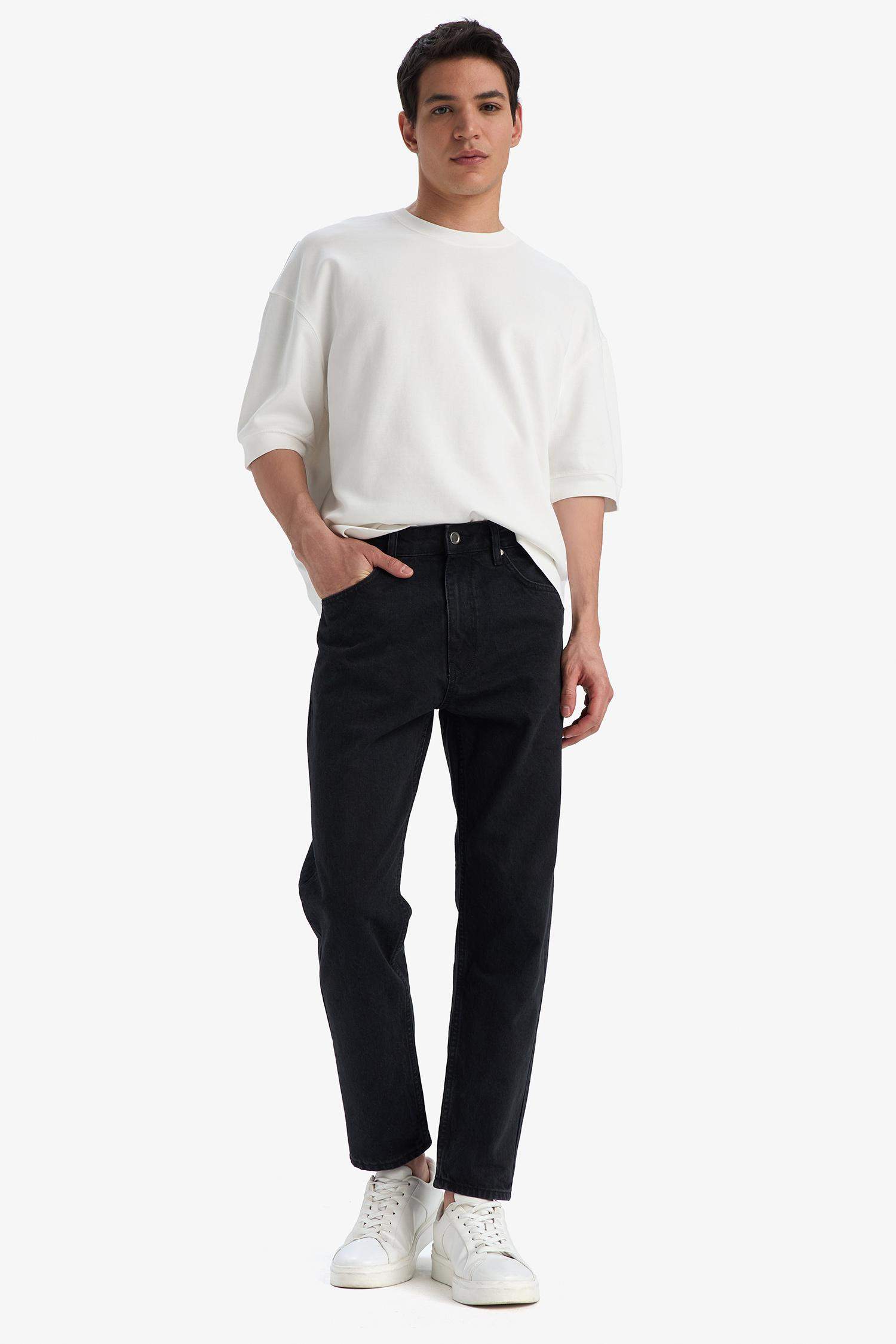 %100 Pamuk 90's Slim Fit Dar Kalıp Yüksek Bel Dar Paça Siyah Jean Pantolon