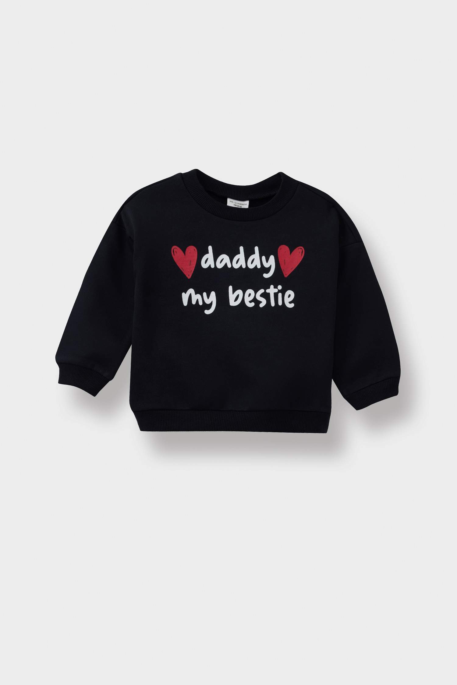 Kız Bebek Bisiklet Yaka Baskılı İçi Yumuşak Tüylü Sweatshirt
