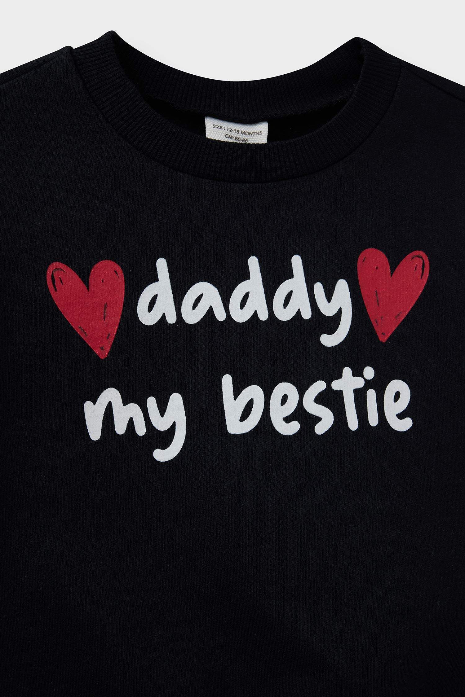 Kız Bebek Bisiklet Yaka Baskılı İçi Yumuşak Tüylü Sweatshirt