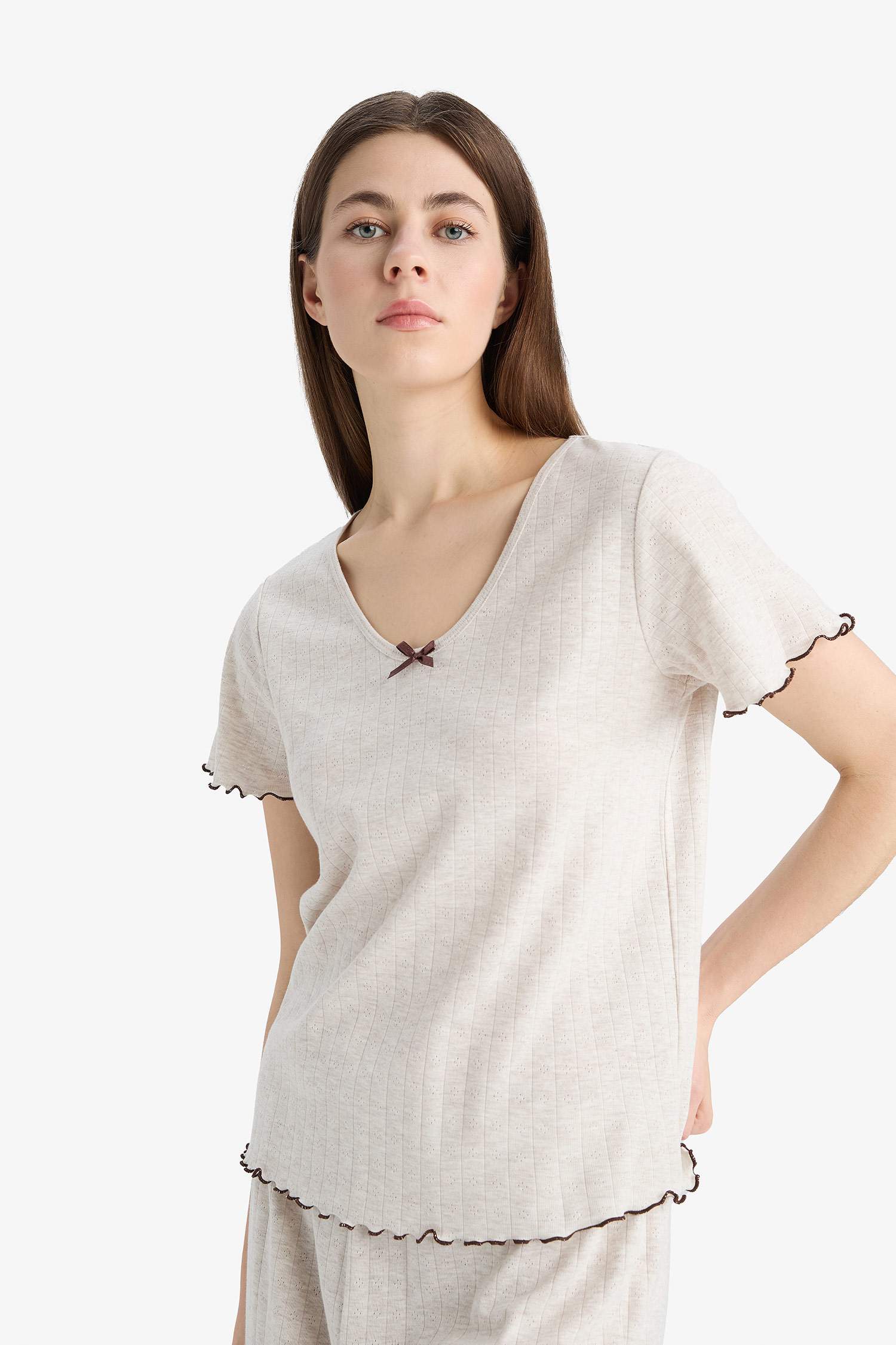 Pijama Takımı Kısa Kollu Üst Beli Lastikli Uzun Alt-Fall in Love