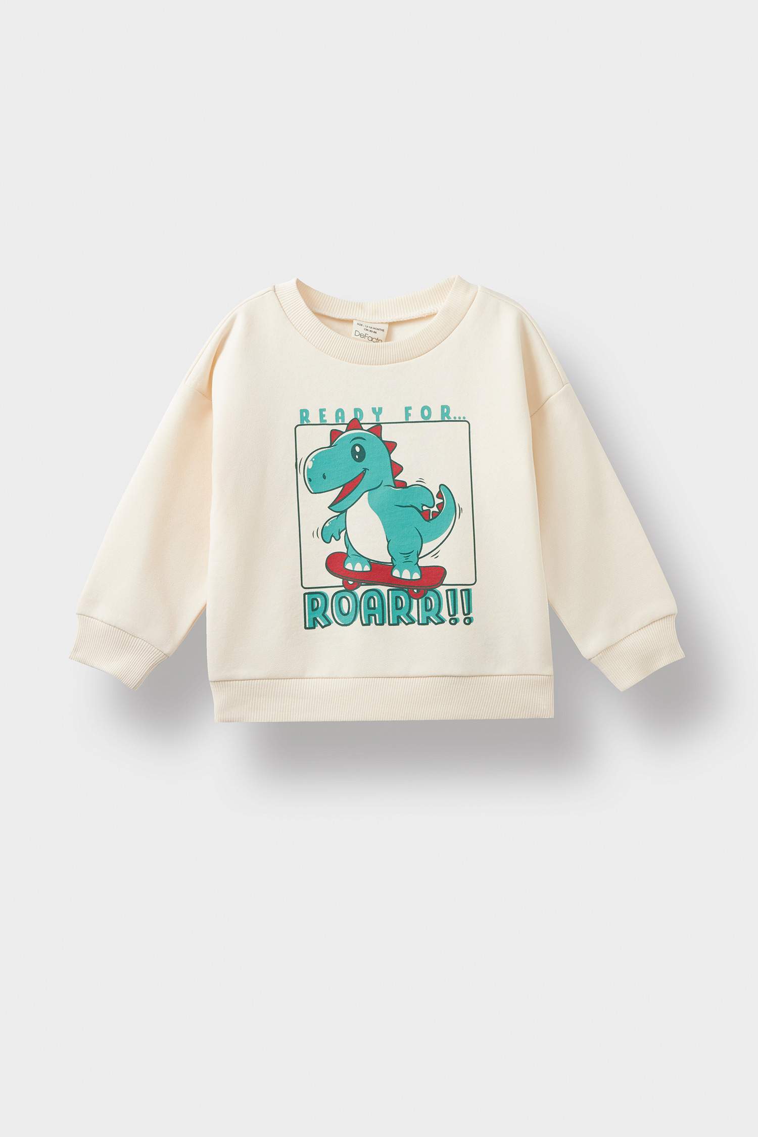 Erkek Bebek Bisiklet Yaka Dinozor Baskılı İçi Yumuşak Tüylü Sweatshirt