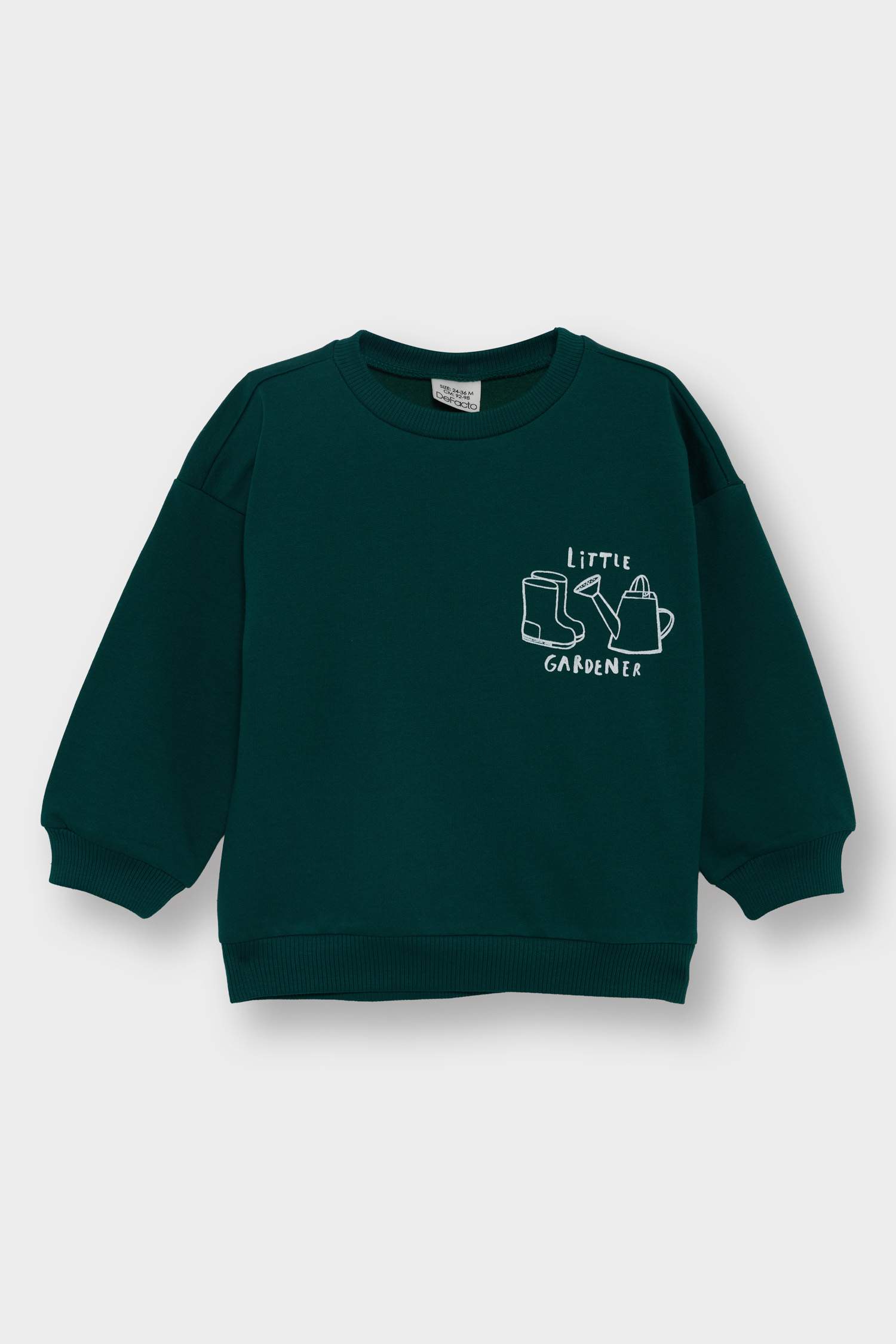 Erkek Bebek Bisiklet Yaka Baskılı İçi Yumuşak Tüylü Sweatshirt