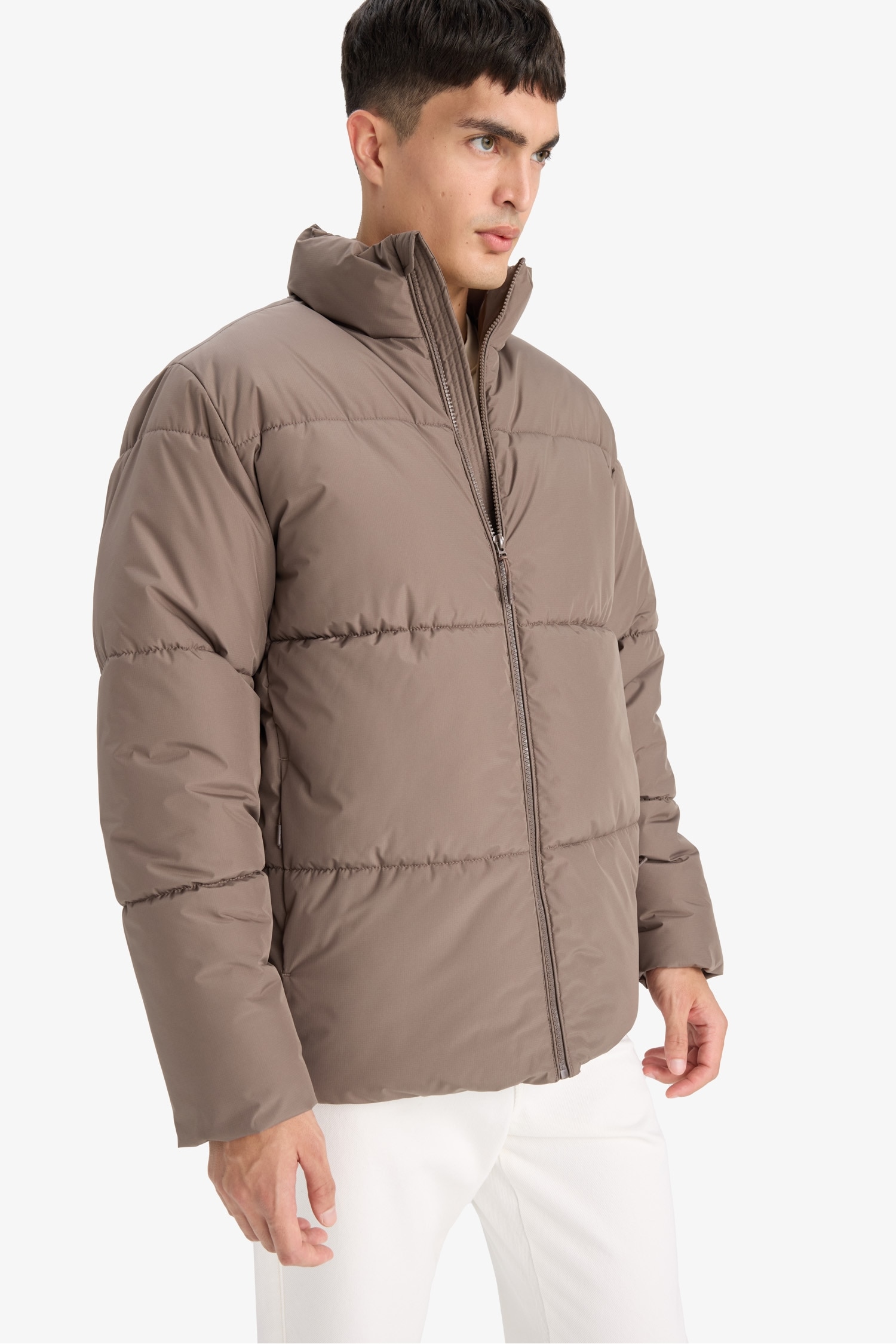 Regular Fit Stand Collar Plush Lined Knit Cuffed Waterproof Jacket