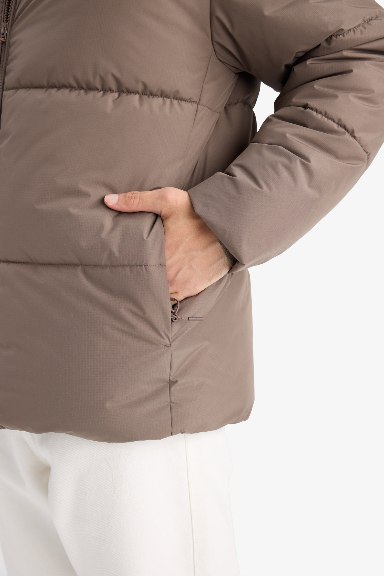 Regular Fit Stand Collar Plush Lined Knit Cuffed Waterproof Jacket