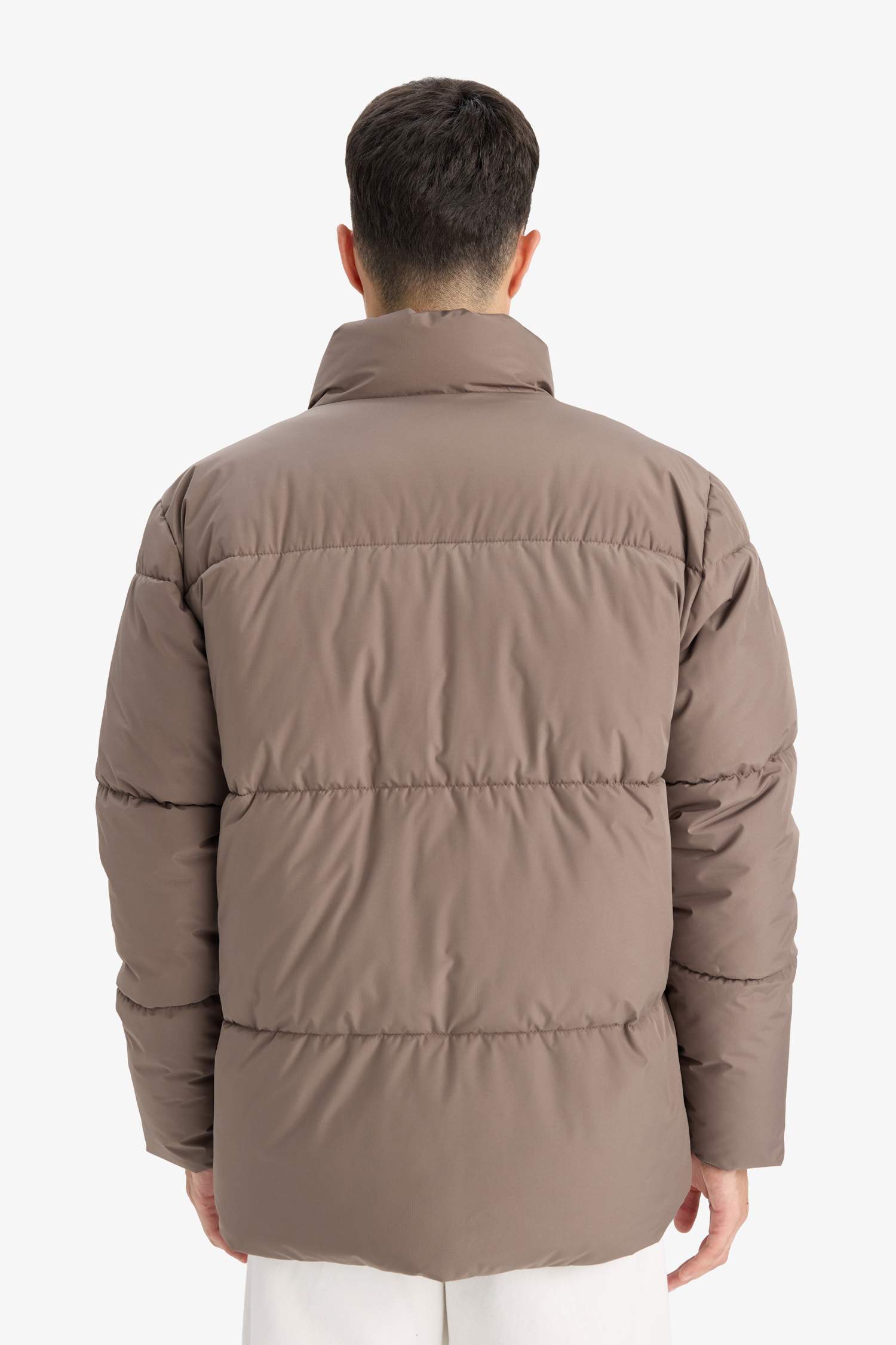 Regular Fit Stand Collar Plush Lined Knit Cuffed Waterproof Jacket