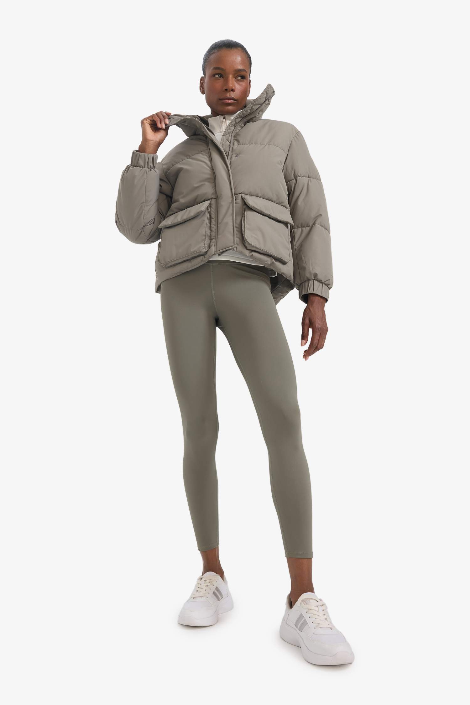 Su İtici Oversize Fit Geniş Kalıp Dik Yaka Fermuarlı Çıtçıtlı Cepli Şişme Mont