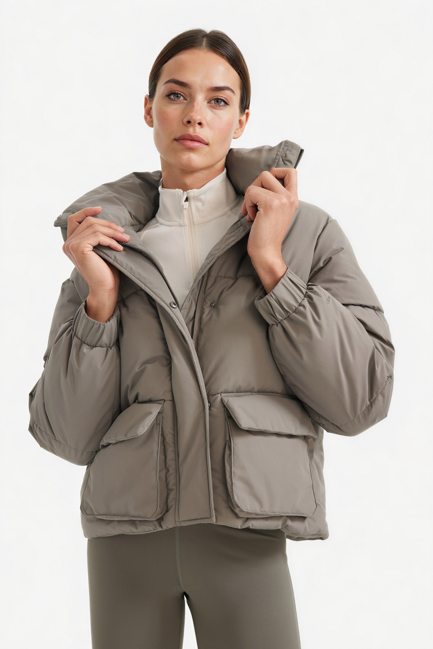 DeFacto Rüzgar Geçirmez Su İtici Oversize Fit Geniş Kalıp Dik Yaka Fermuarlı Çıtçıtlı Cepli Şişme Mont görsel 3