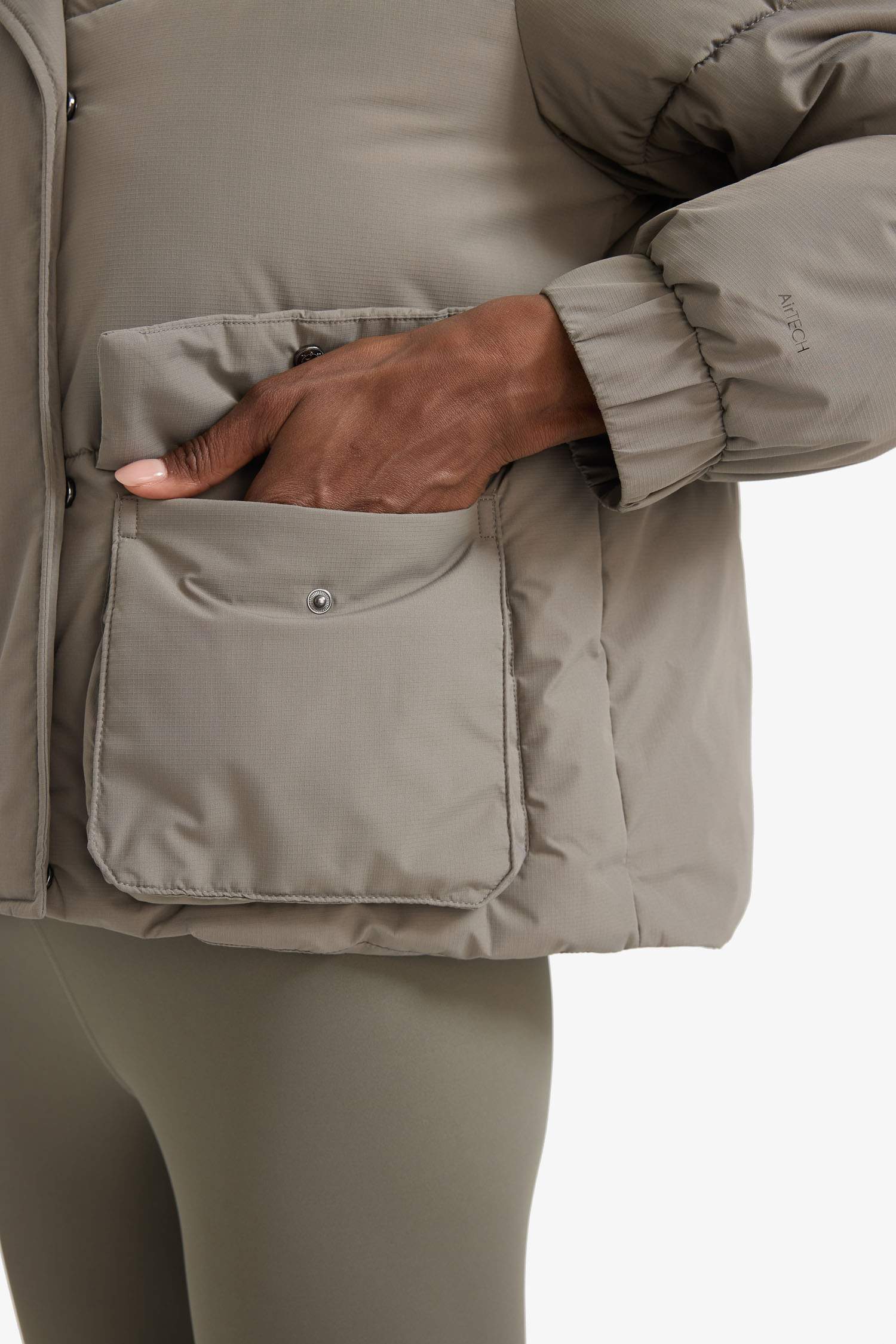 Su İtici Oversize Fit Geniş Kalıp Dik Yaka Fermuarlı Çıtçıtlı Cepli Şişme Mont