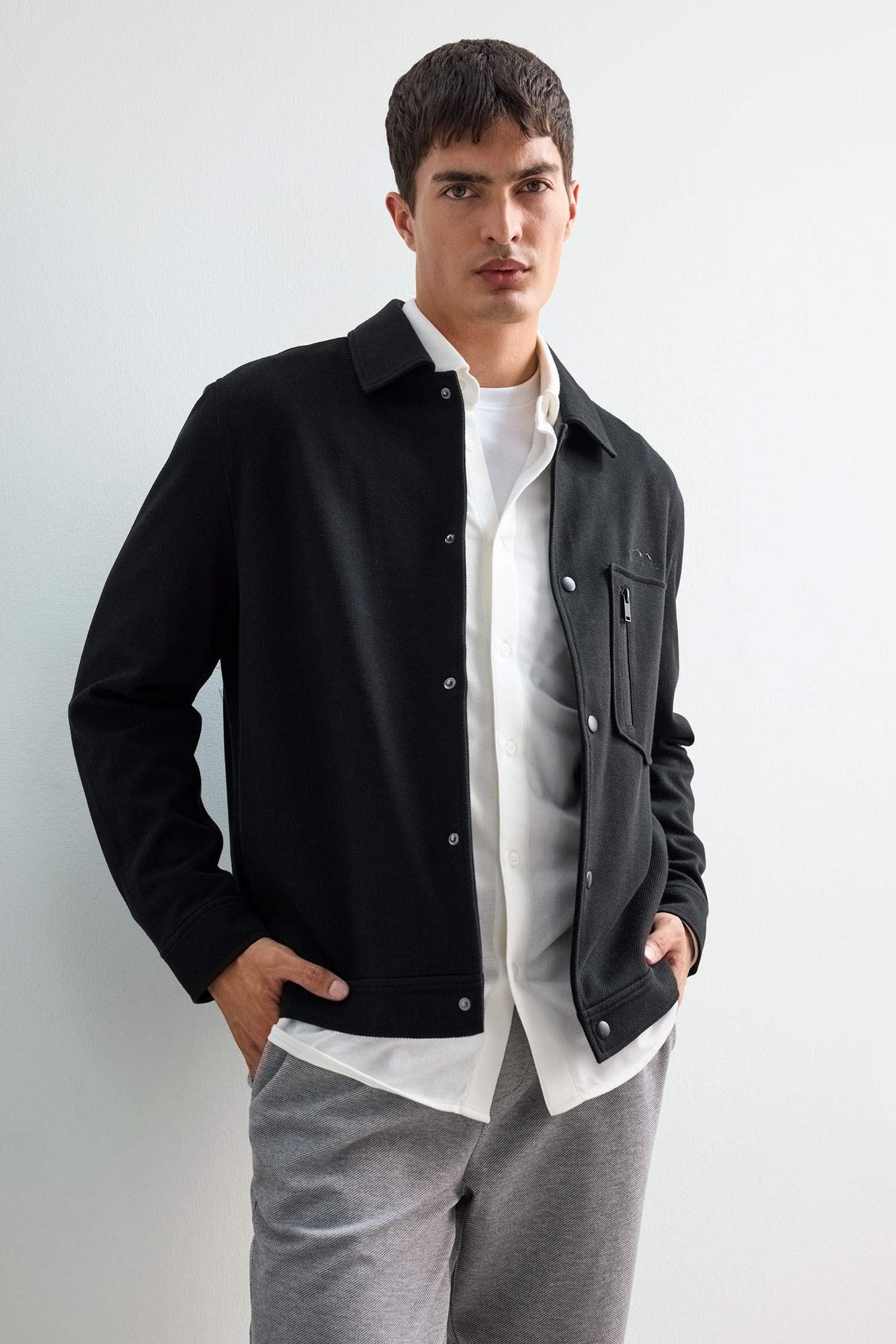 Surchemise en coton peigné à boutons-pression Coupe standard