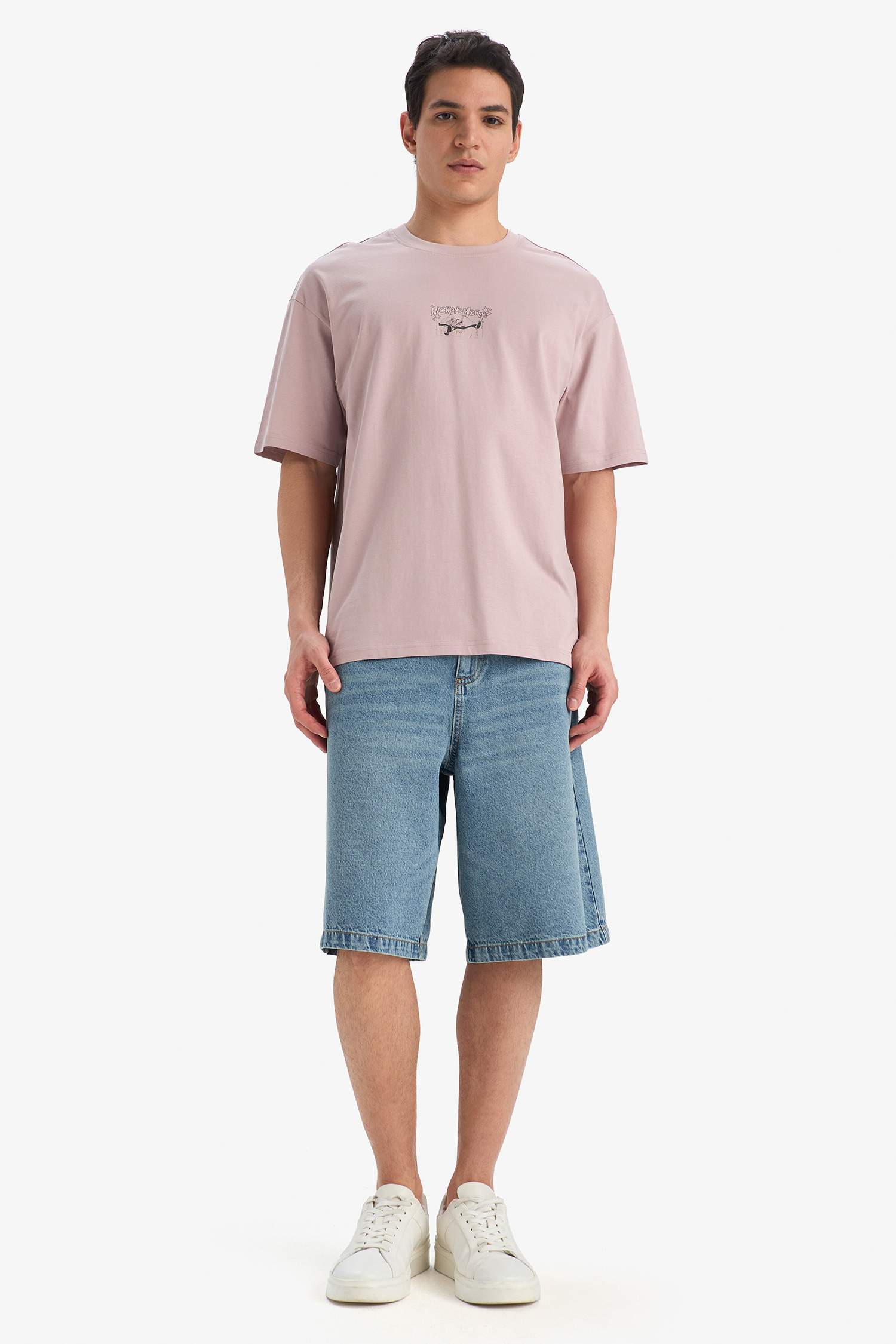 %100 Pamuk Rick and Morty Boxy Fit Rahat Kesim Bisiklet Yaka Sırt Baskılı Kısa Kollu Tişört