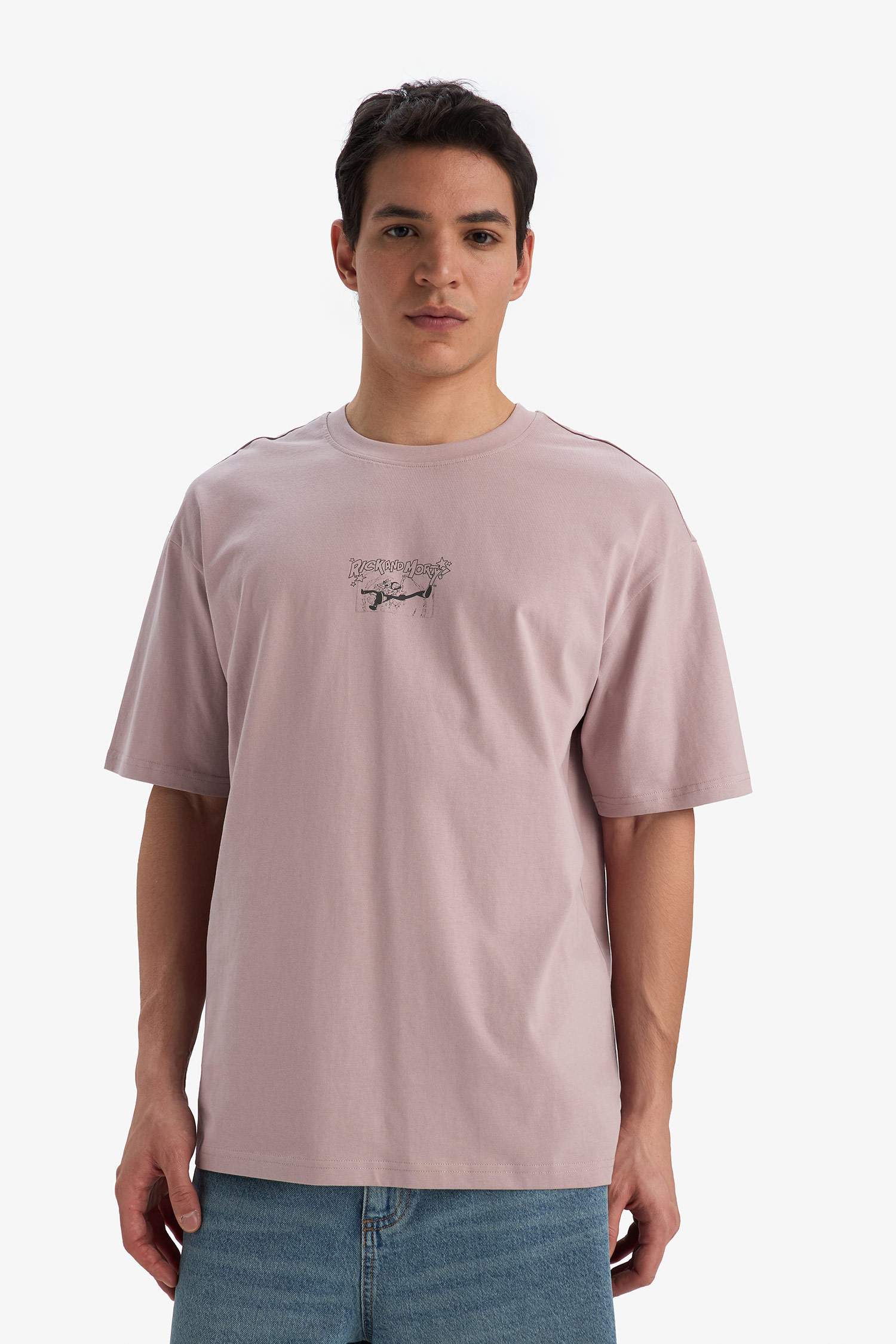 %100 Pamuk Rick and Morty Boxy Fit Rahat Kesim Bisiklet Yaka Sırt Baskılı Kısa Kollu Tişört