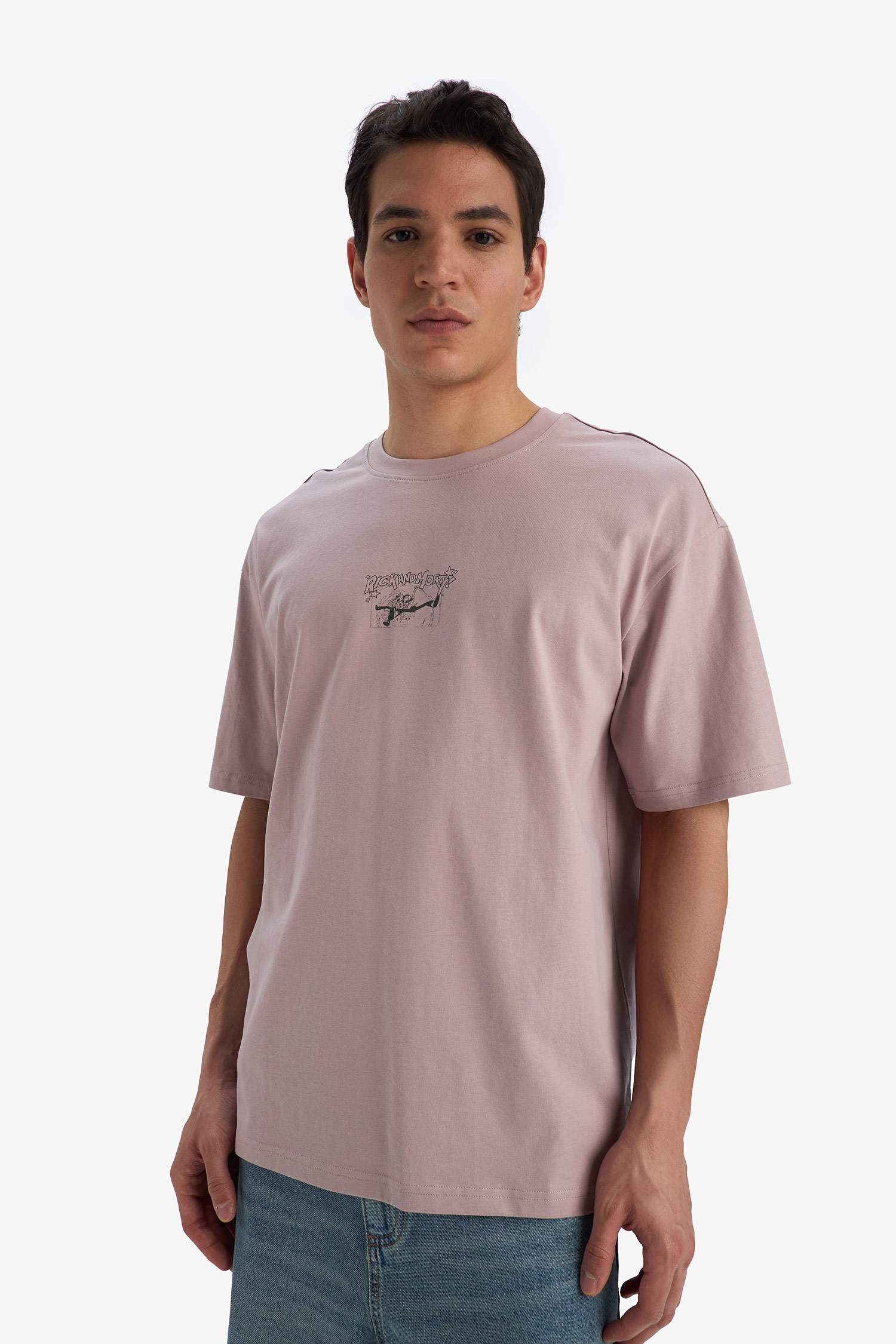 %100 Pamuk Rick and Morty Boxy Fit Rahat Kesim Bisiklet Yaka Sırt Baskılı Kısa Kollu Tişört