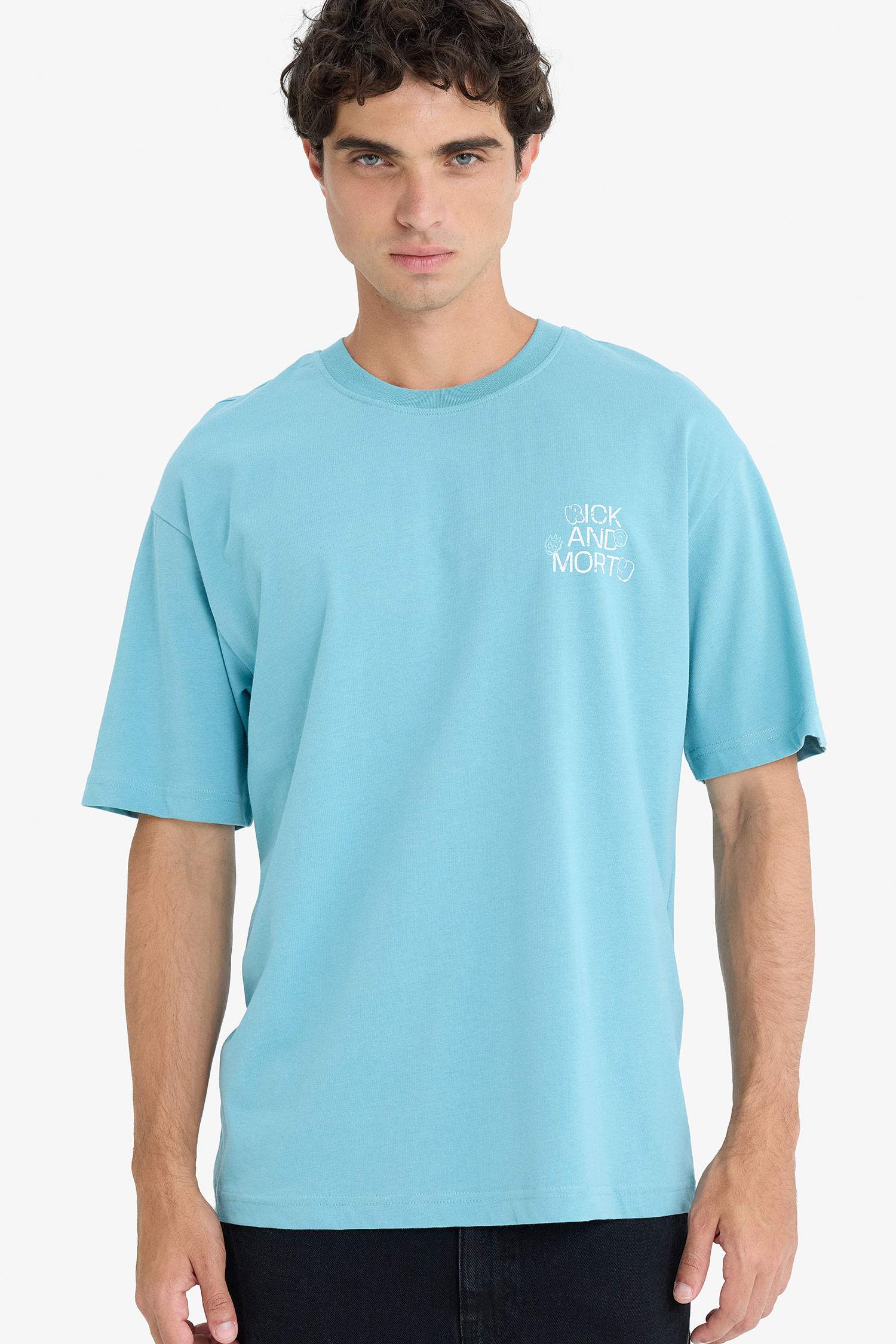 %100 Pamuk Rick and Morty Boxy Fit Rahat Kesim Bisiklet Yaka Sırt Baskılı Kısa Kollu Tişört