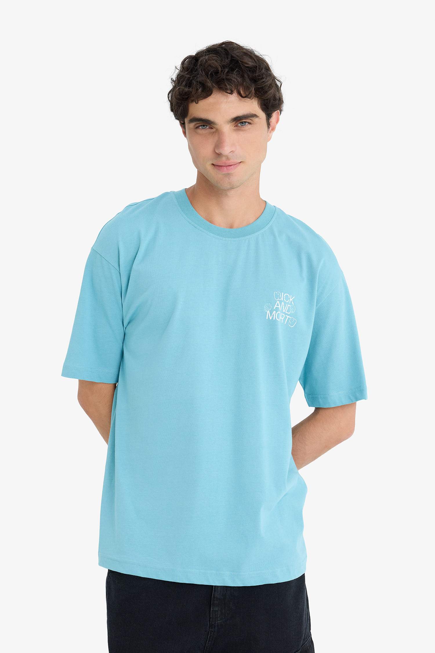 %100 Pamuk Rick and Morty Boxy Fit Rahat Kesim Bisiklet Yaka Sırt Baskılı Kısa Kollu Tişört