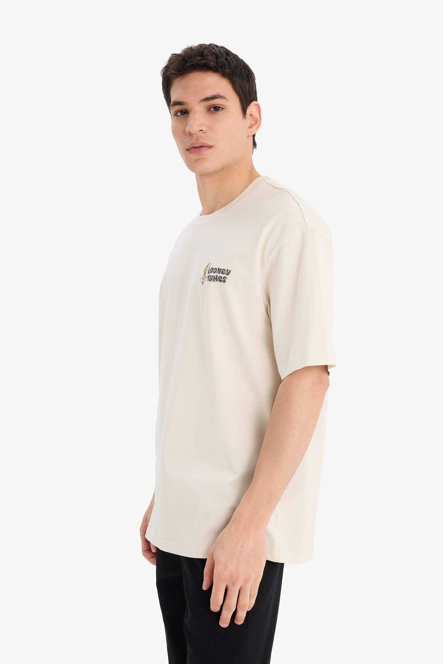 %100 Pamuk Looney Tunes Boxy Fit Rahat Kesim Bisiklet Yaka Sırt Baskılı Kısa Kollu Tişört