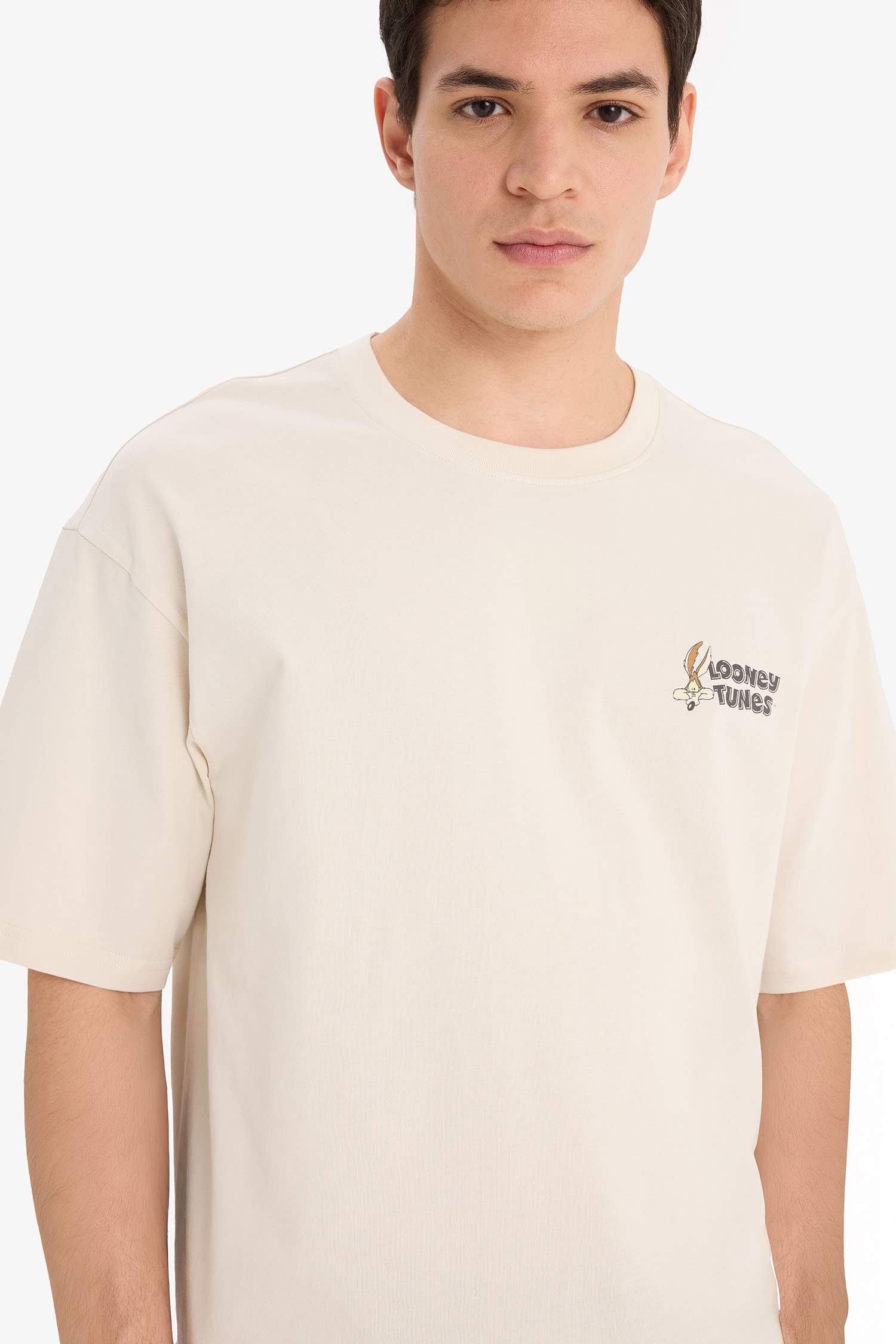 %100 Pamuk Looney Tunes Boxy Fit Rahat Kesim Bisiklet Yaka Sırt Baskılı Kısa Kollu Tişört