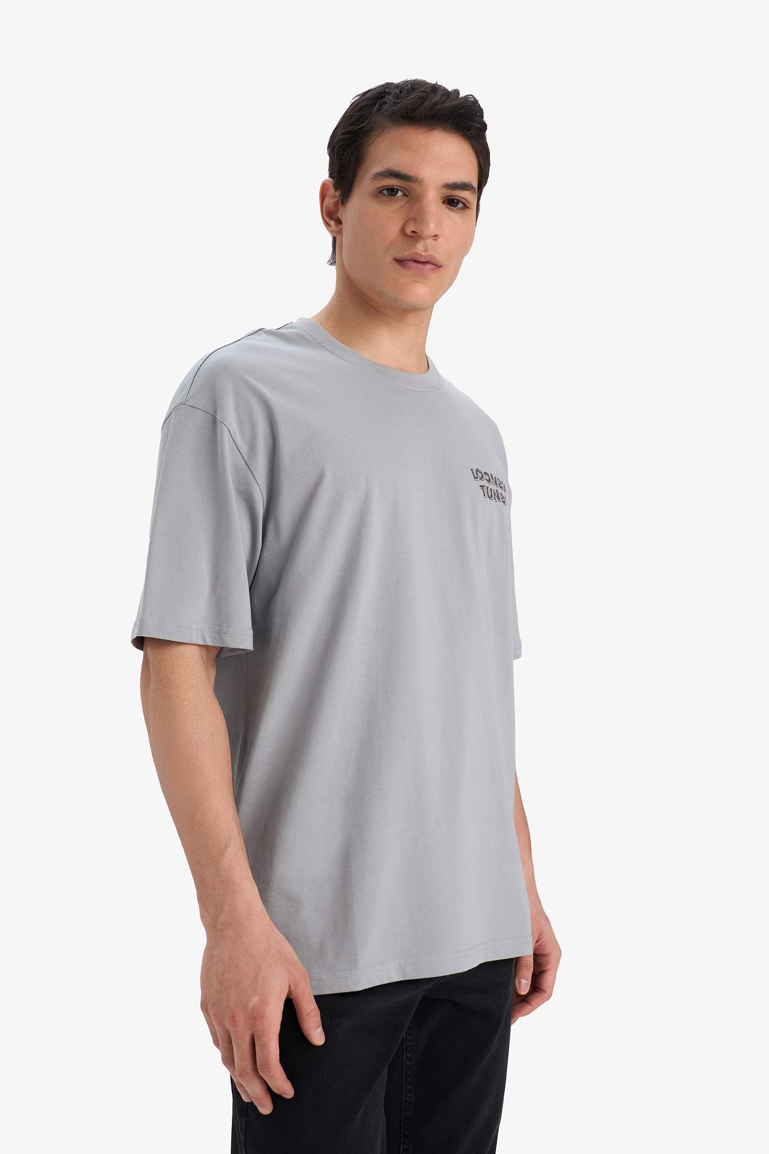 %100 Pamuk Looney Tunes Boxy Fit Bisiklet Yaka Sırt Baskılı Kısa Kollu Tişört