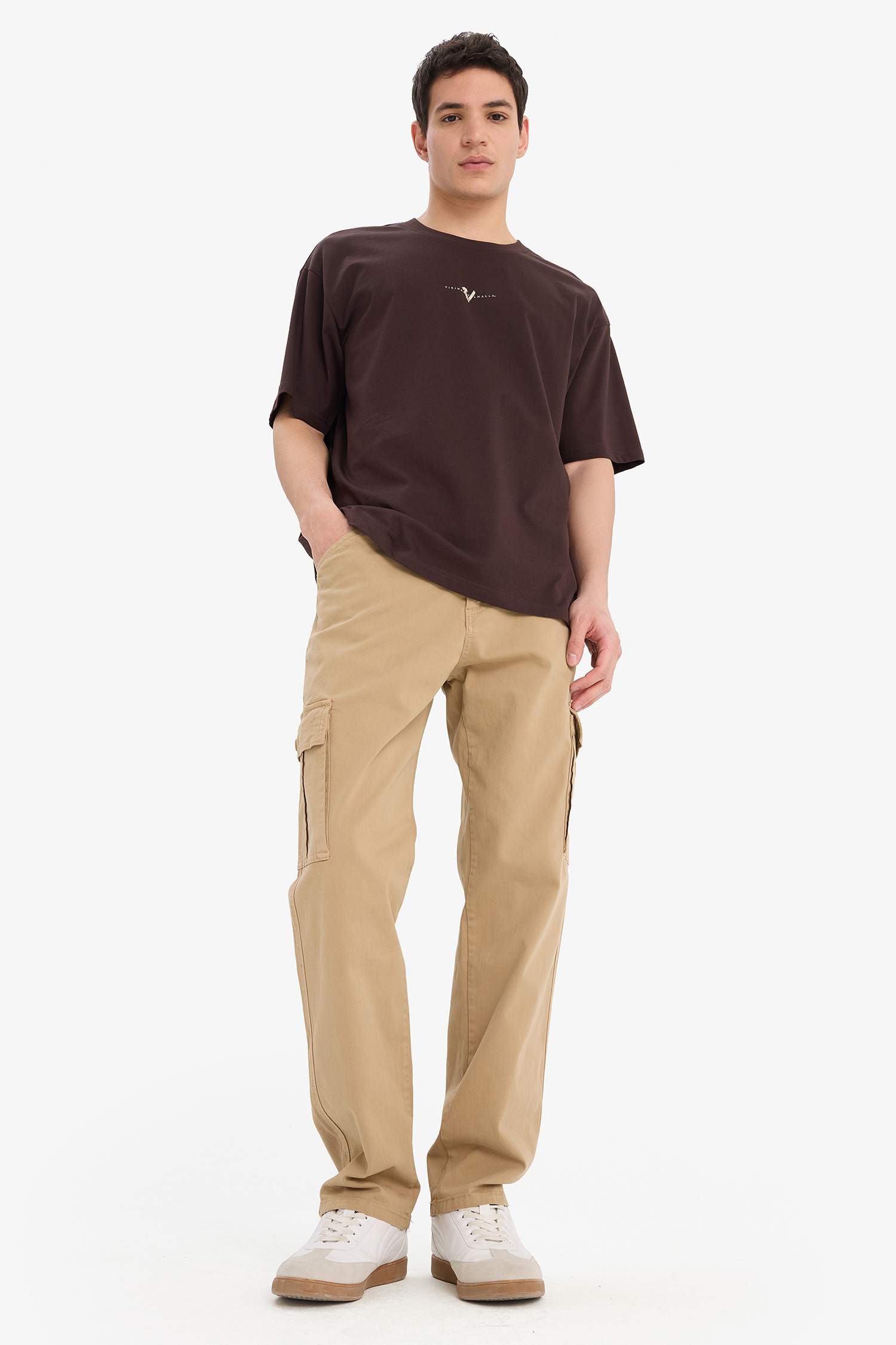 %100 Pamuk Vikings Valhalla Boxy Fit Rahat Kesim Bisiklet Yaka Sırt Baskılı Kısa Kollu Tişört