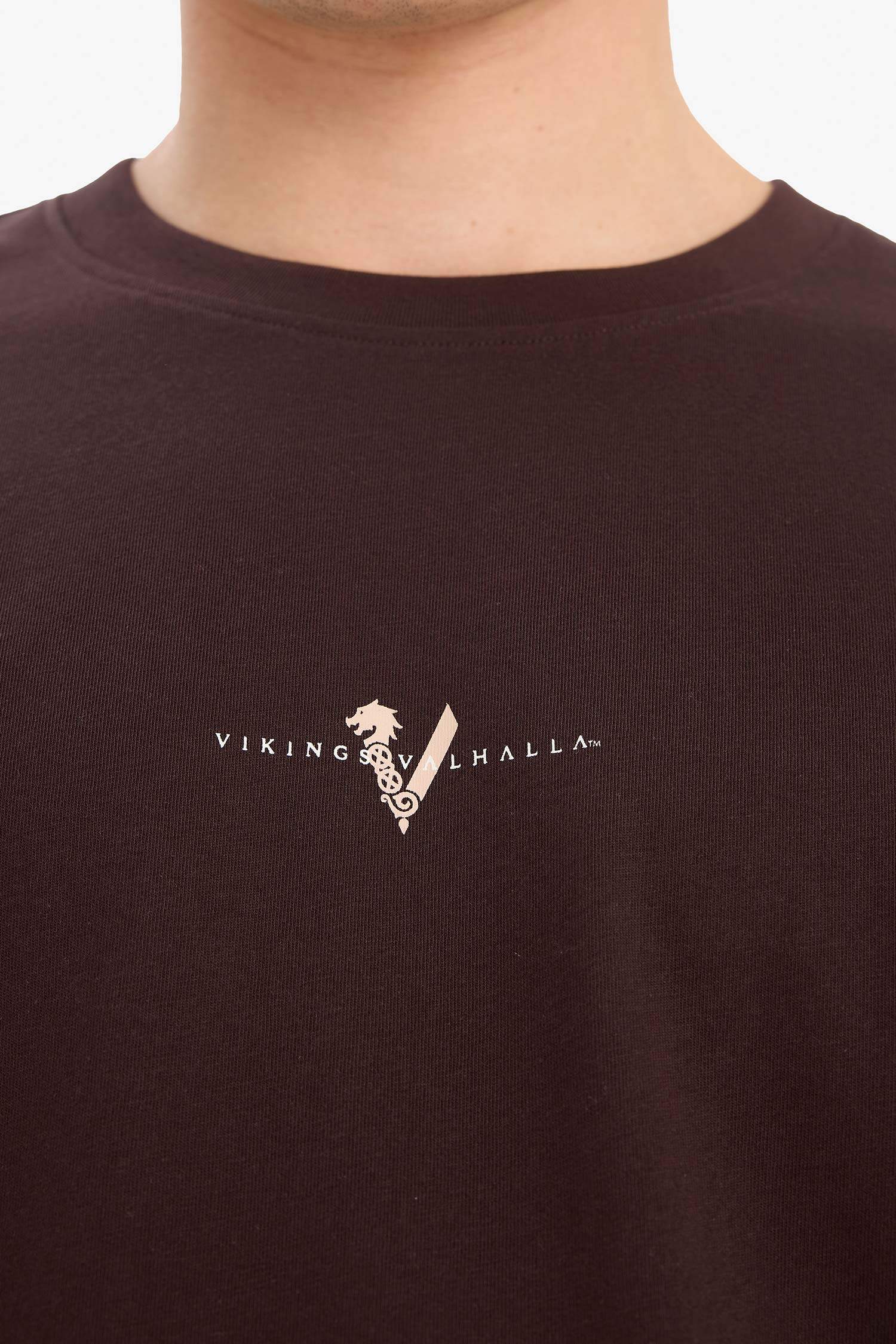 %100 Pamuk Vikings Valhalla Boxy Fit Rahat Kesim Bisiklet Yaka Sırt Baskılı Kısa Kollu Tişört