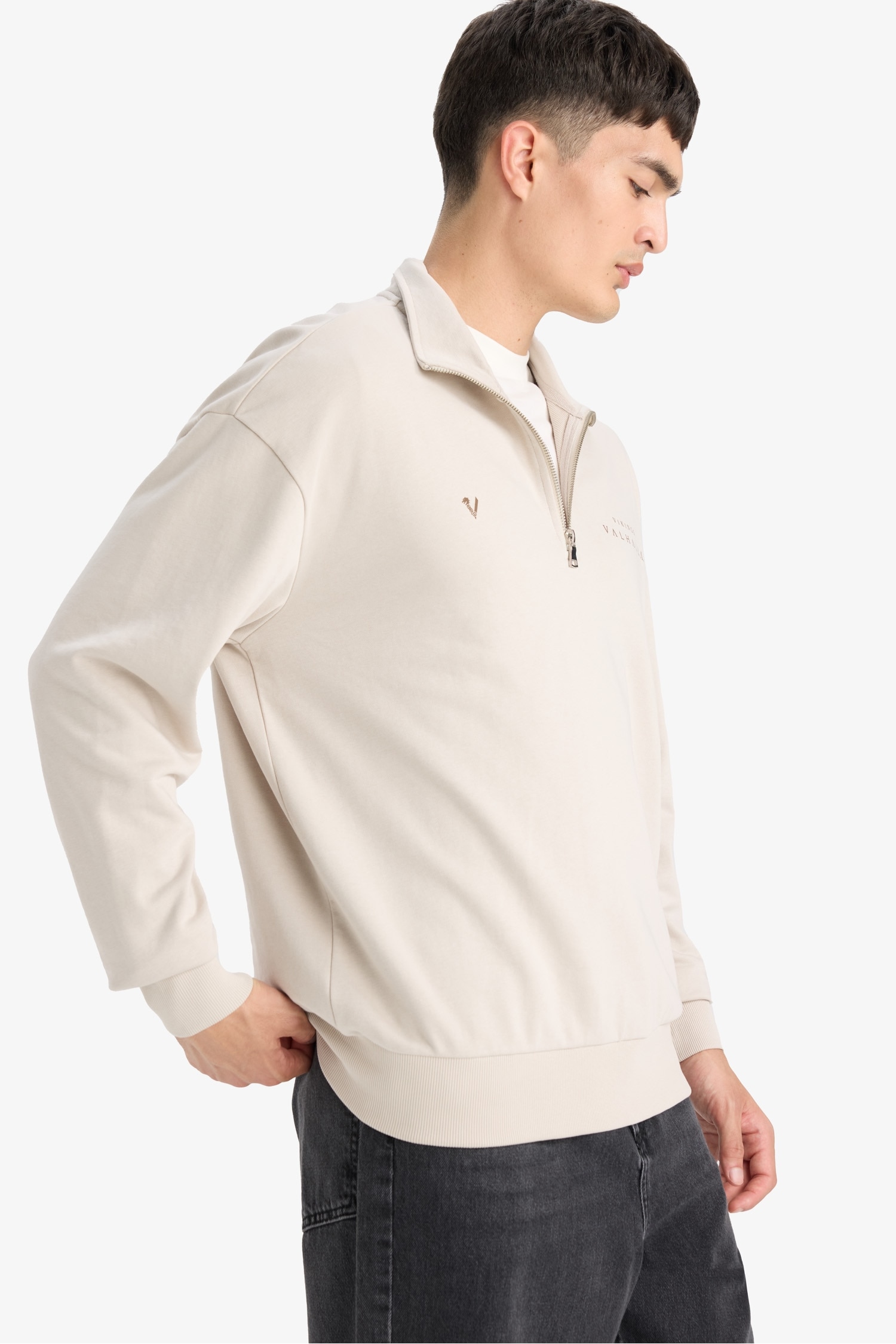 سويت شيرت اوفر سايز بياقة عالية بطبعة من الخلف