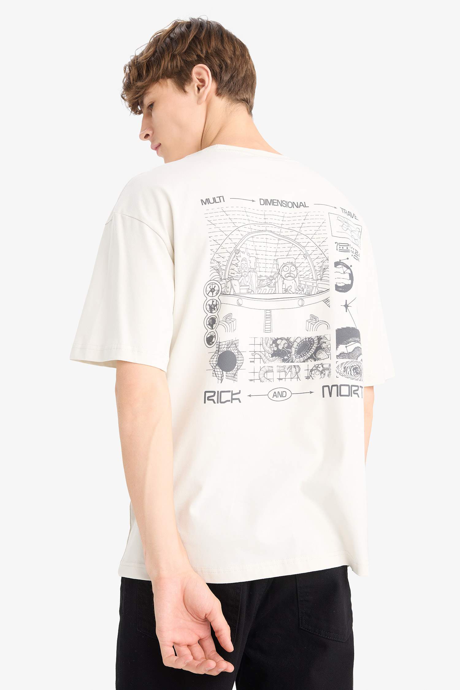 %100 Pamuk Rick and Morty Boxy Fit Bisiklet Yaka Sırt Baskılı Kısa Kollu Tişört