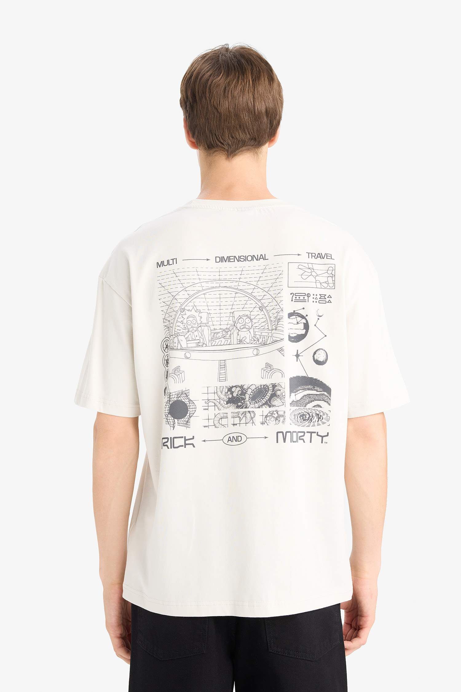 %100 Pamuk Rick and Morty Boxy Fit Bisiklet Yaka Sırt Baskılı Kısa Kollu Tişört