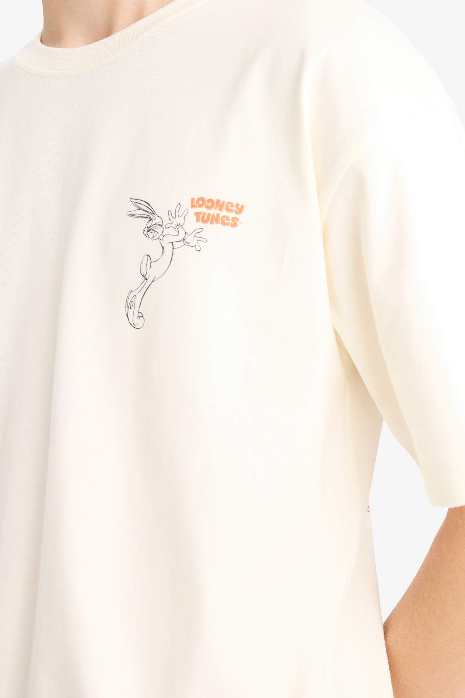 %100 Pamuk Looney Tunes Boxy Fit Rahat Kesim Bisiklet Yaka Sırt Baskılı Kısa Kollu Tişört