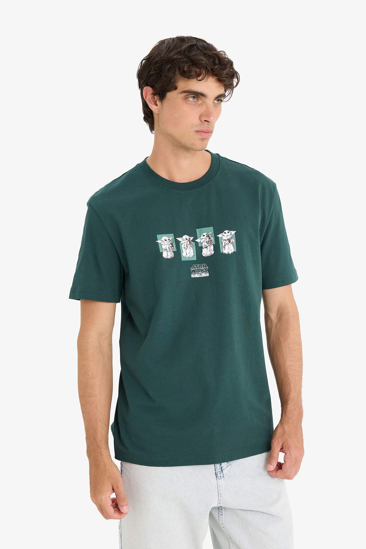 %100 Pamuk Star Wars-Mandalorian Regular Fit Bisiklet Yaka Kısa Kollu Tişört