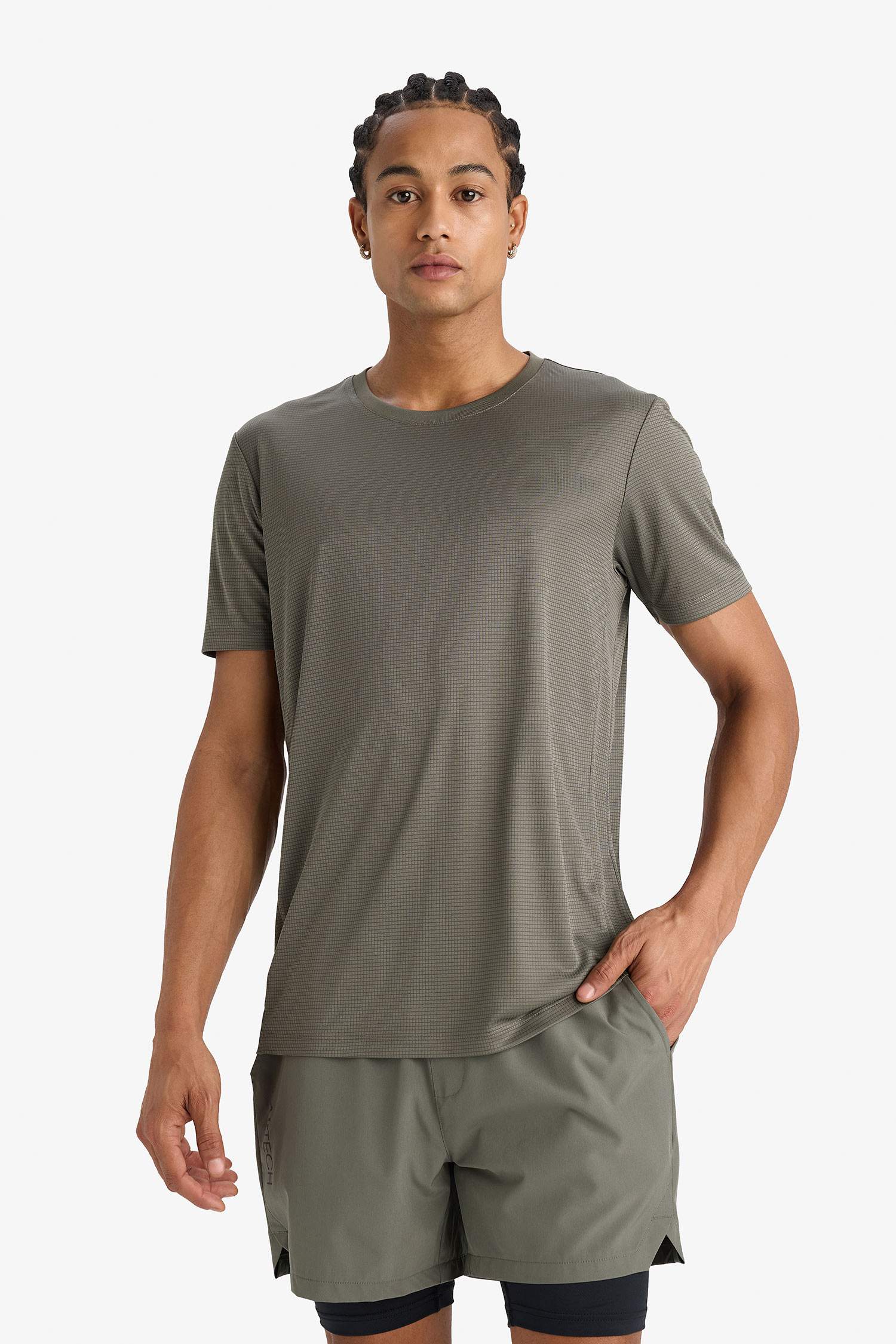 DeFactoFit Slim Fit Dar Kesim Bisiklet Yaka Çabuk Kuruyan Nefes Alabilen Esnek Kumaş Baskılı Sporcu Kısa Kollu Tişört