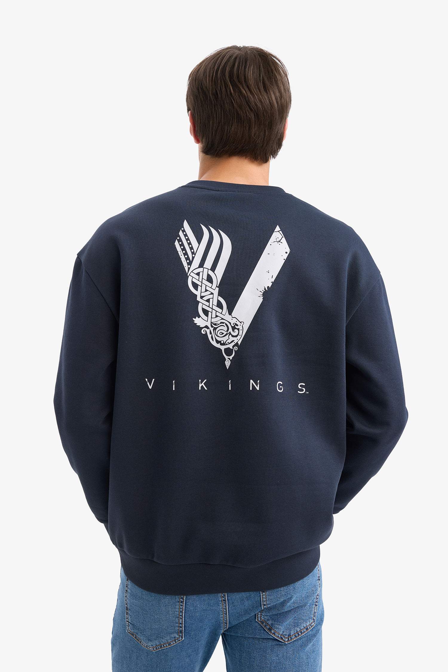 Vikings Boxy Fit Bisiklet Yaka Sırt Baskılı Sweatshirt