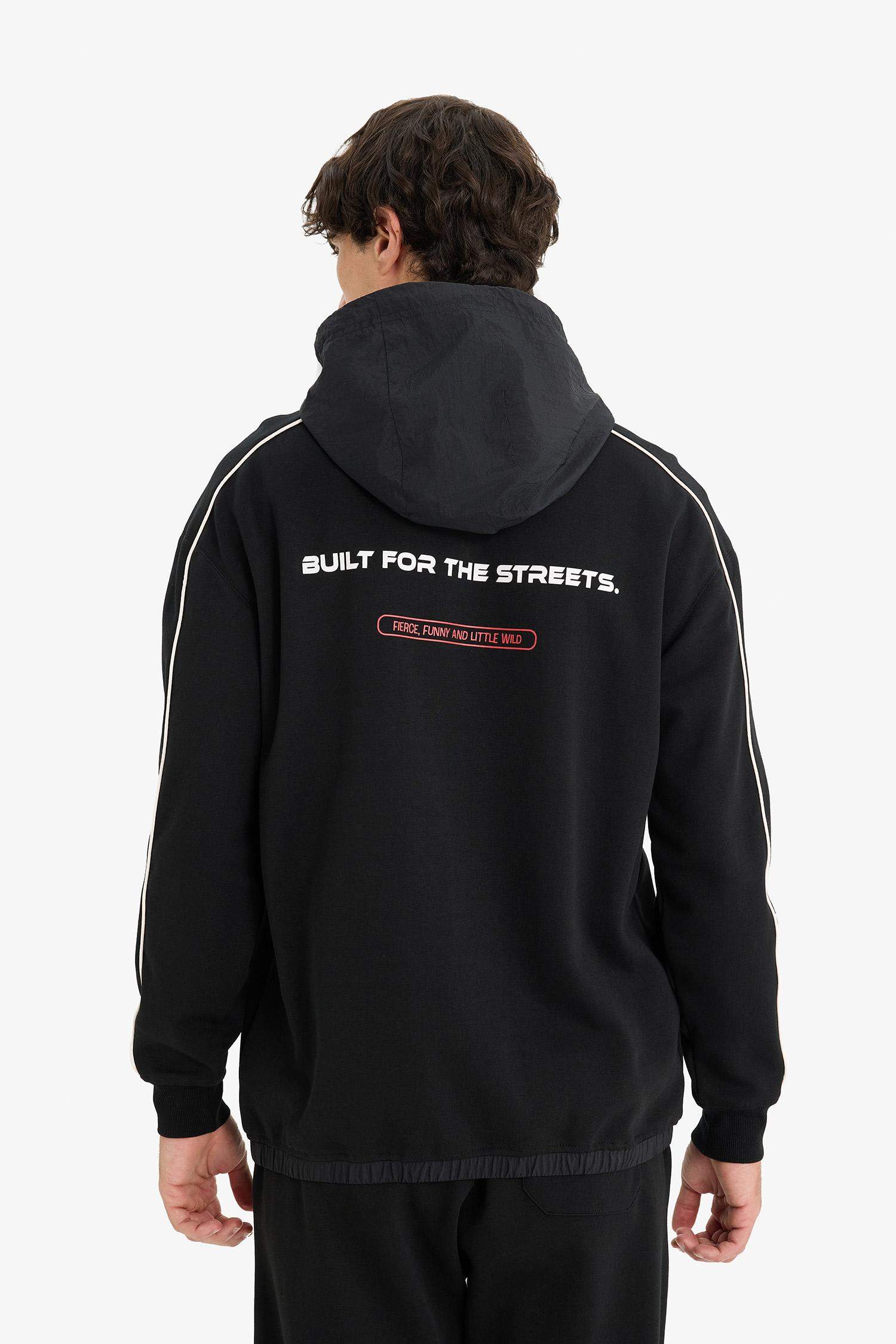 Boxy Fit Kapüşonlu Baskılı Sweatshirt