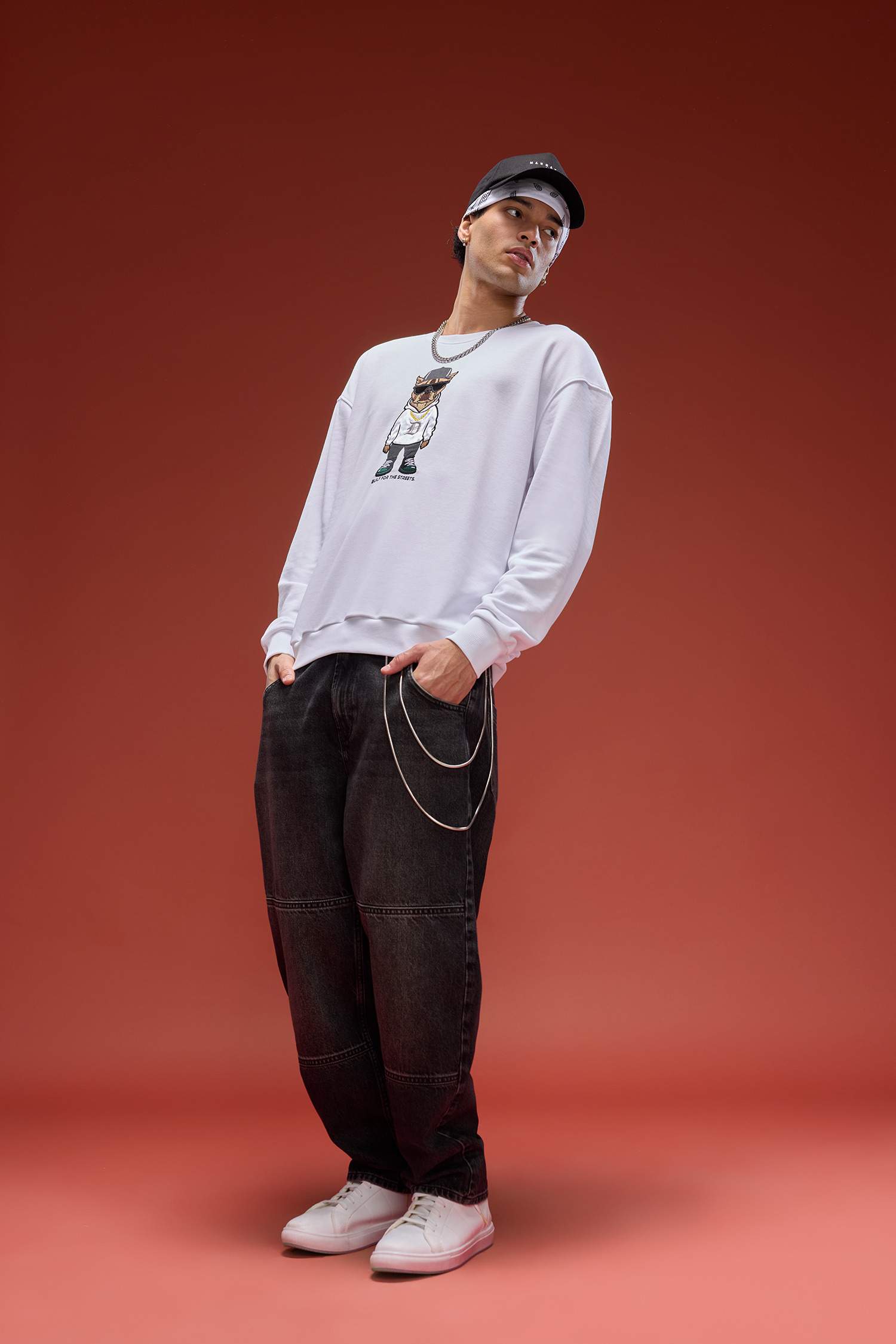 Boxy Fit Bisiklet Yaka Baskılı Sweatshirt