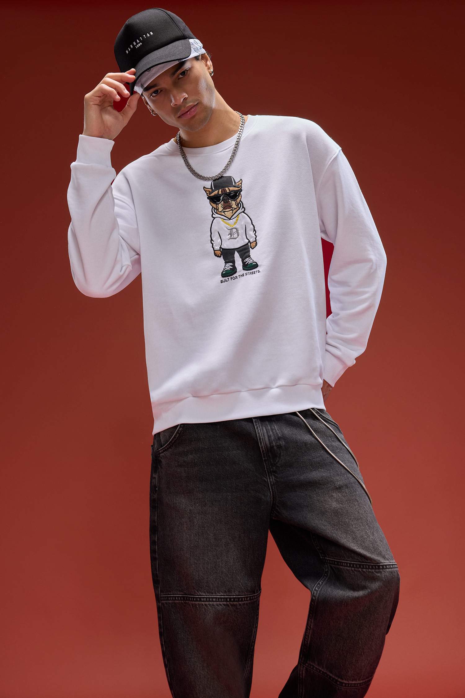 Boxy Fit Bisiklet Yaka Baskılı Sweatshirt