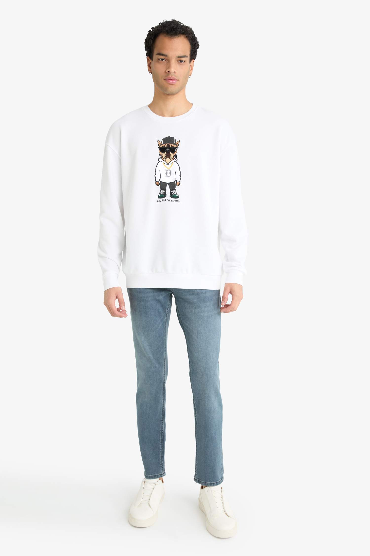 Boxy Fit Bisiklet Yaka Baskılı Sweatshirt