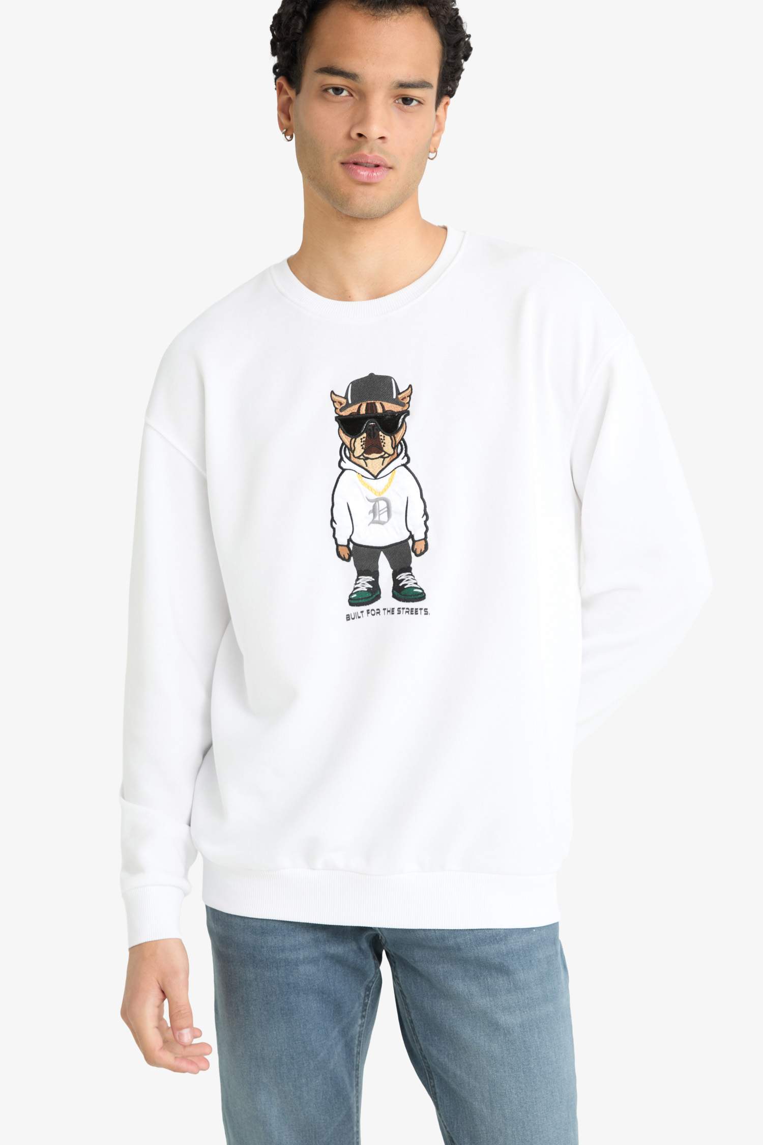 Boxy Fit Bisiklet Yaka Baskılı Sweatshirt