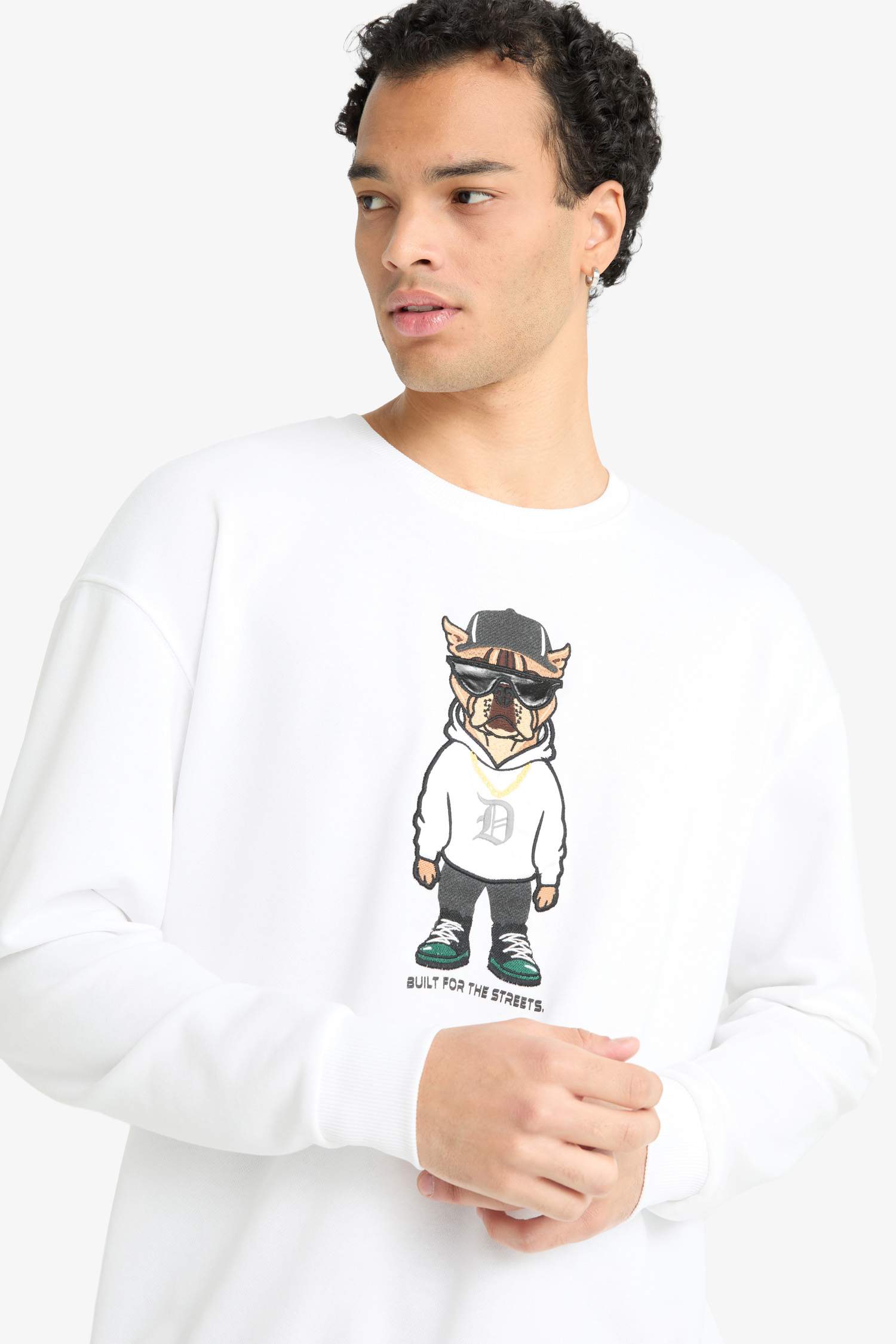 Boxy Fit Bisiklet Yaka Baskılı Sweatshirt