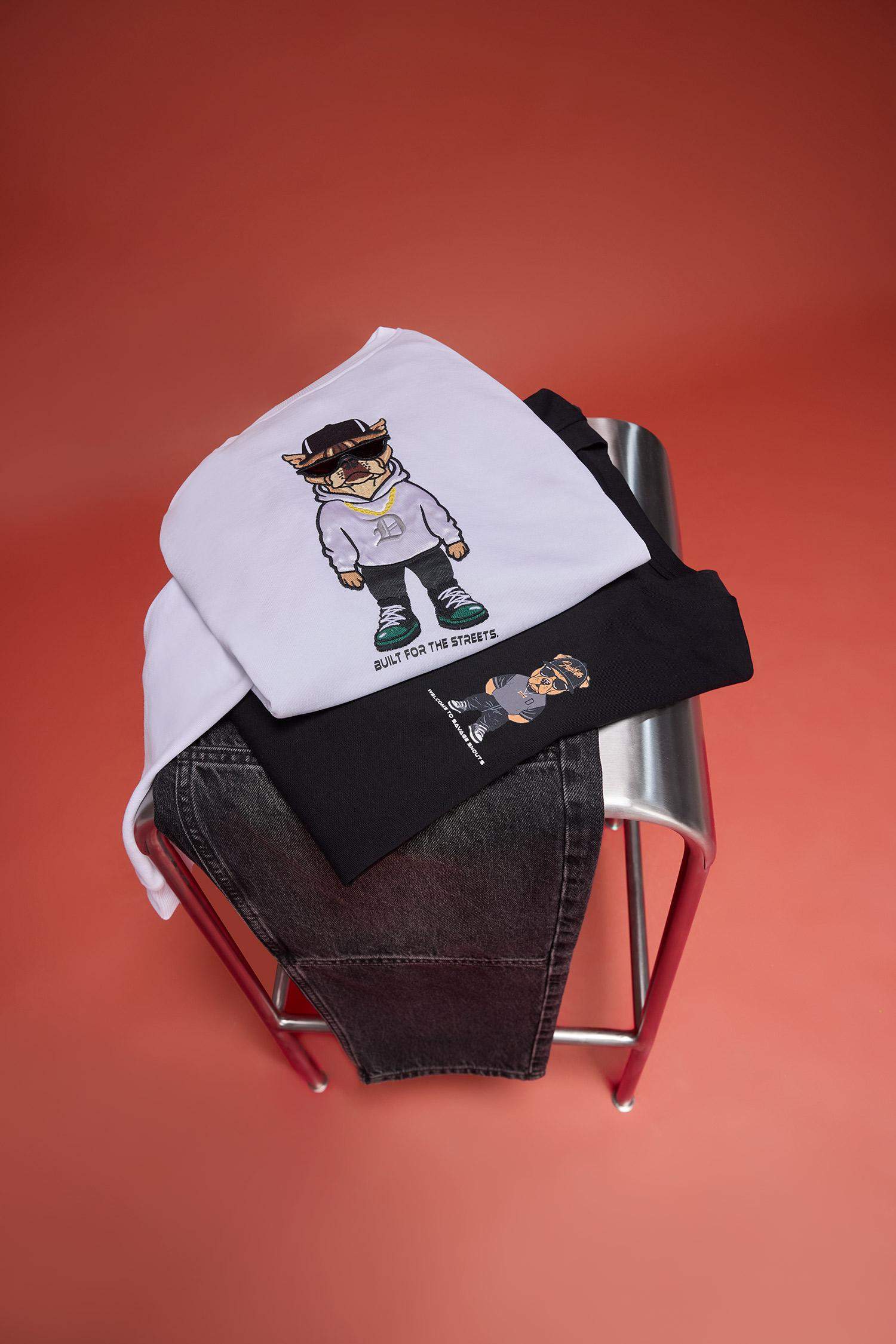 Boxy Fit Bisiklet Yaka Baskılı Sweatshirt