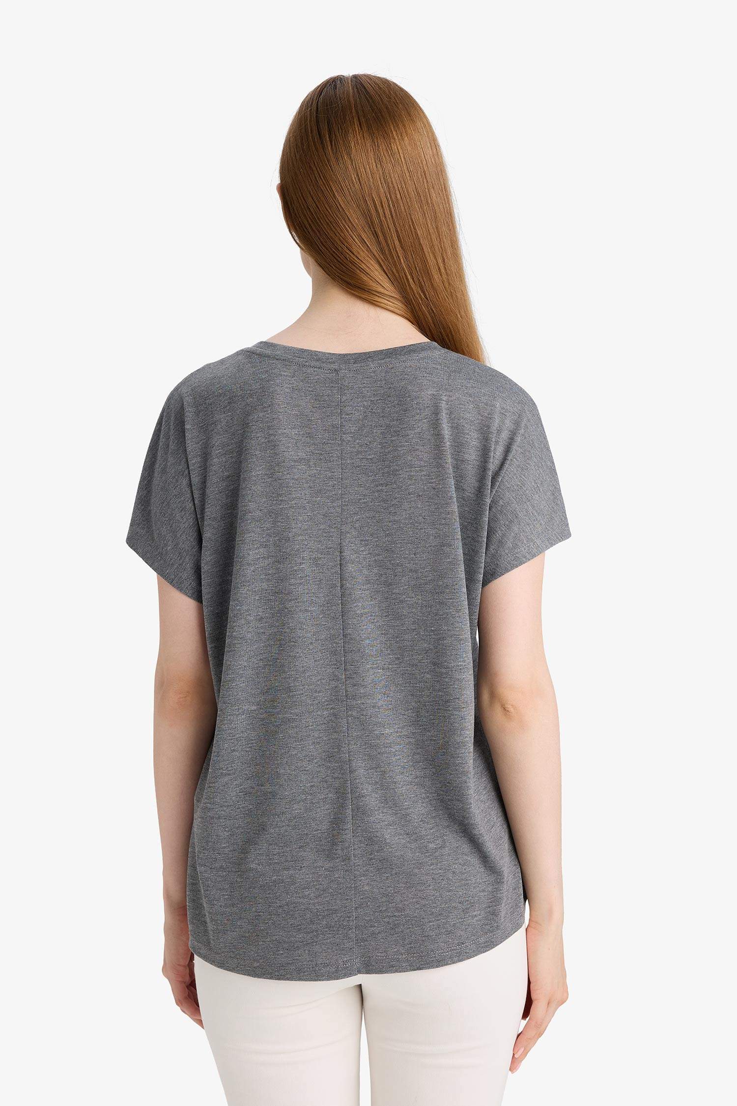 T-shirt motif papillon en strass à col rond et manches courtes